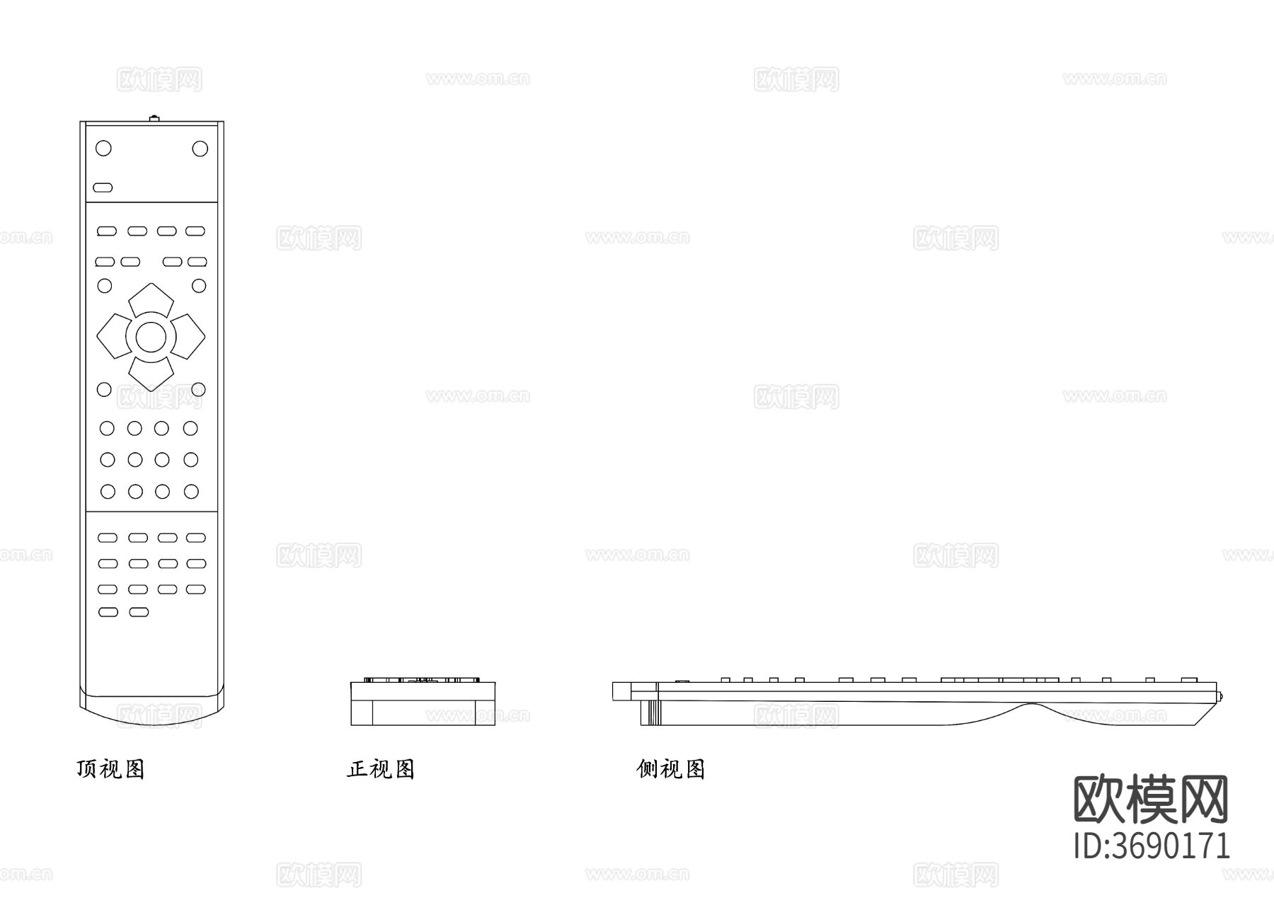 电视遥控器设计三视图下载
