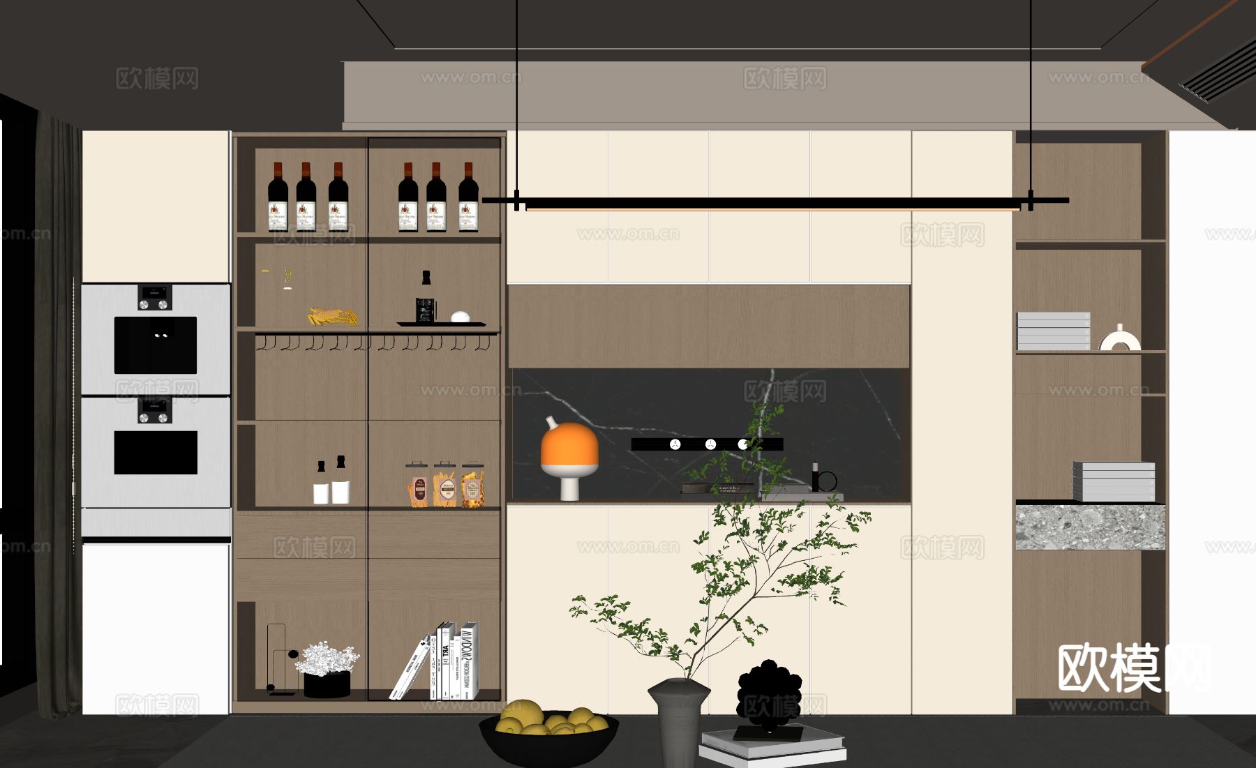 现代酒柜su模型下载（渲染图1）