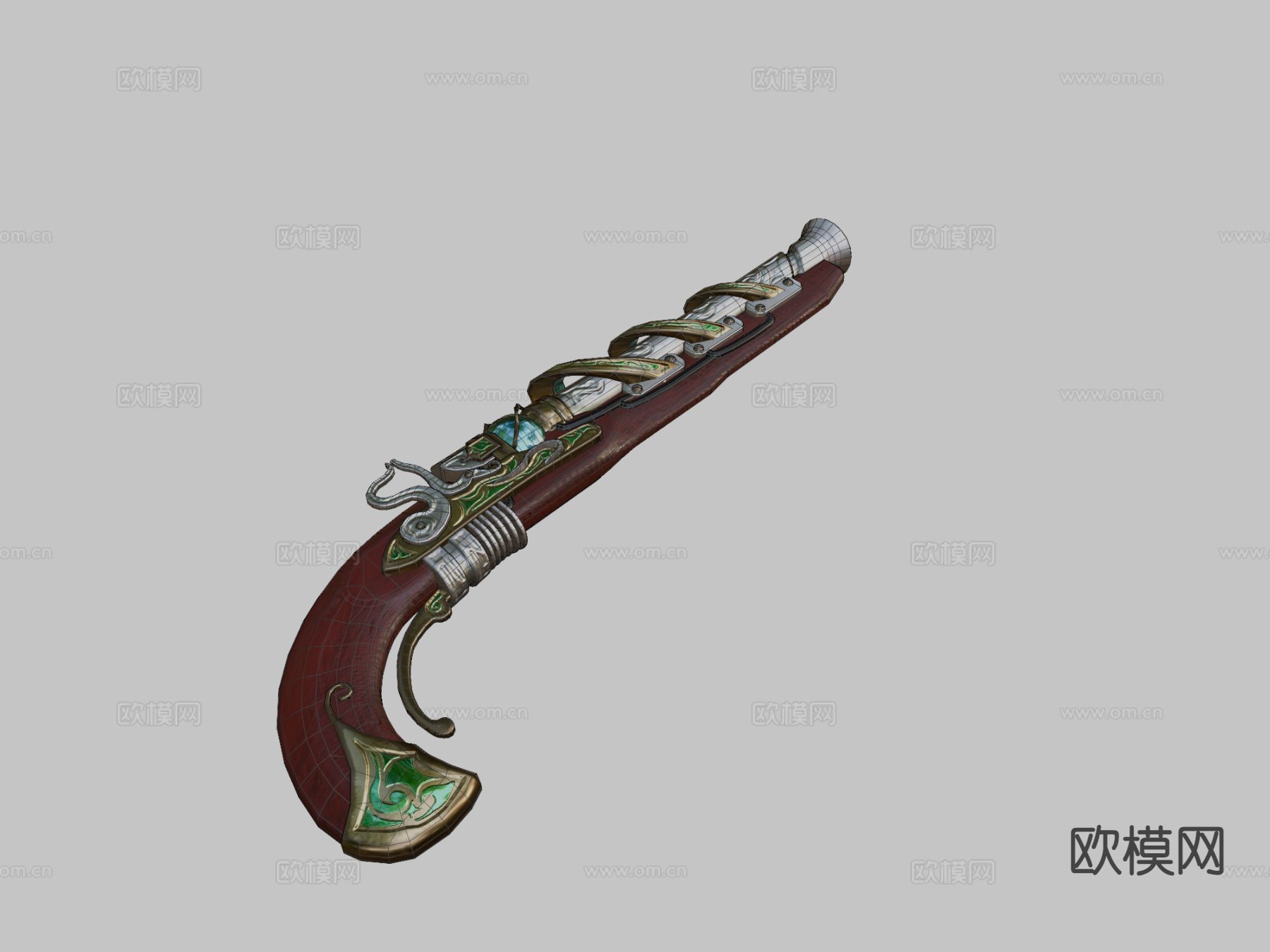 卷锁 蒸汽朋克手枪su模型下载（渲染图1）