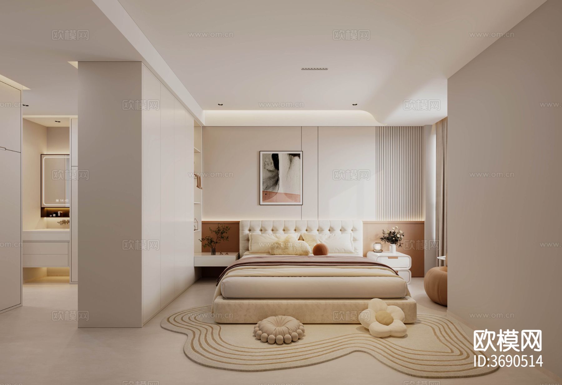 奶油风家装CAD施工图下载（渲染图5）