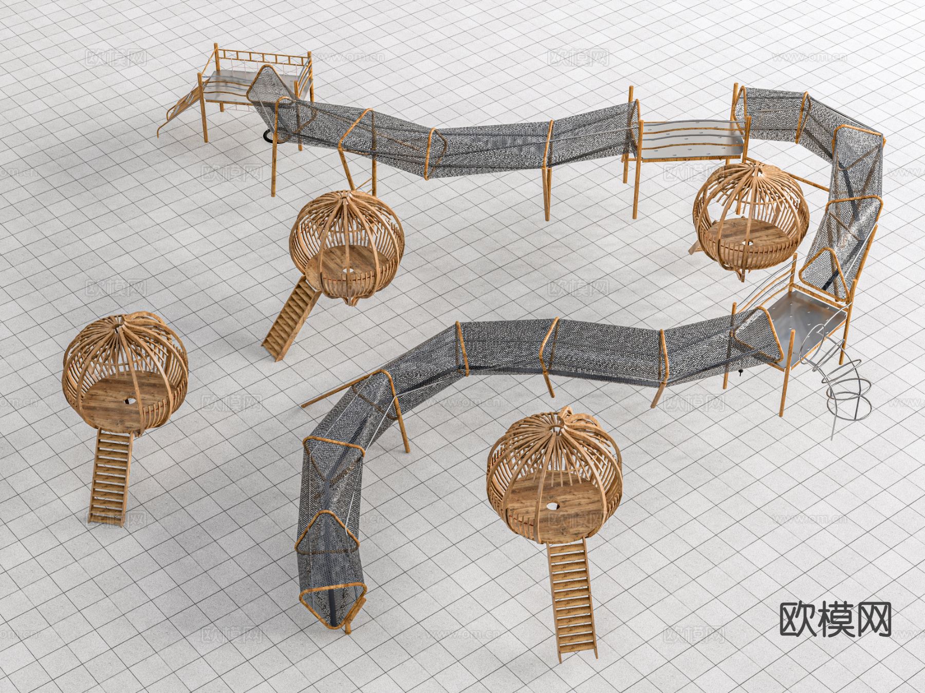 儿童游乐设施 攀爬网su模型