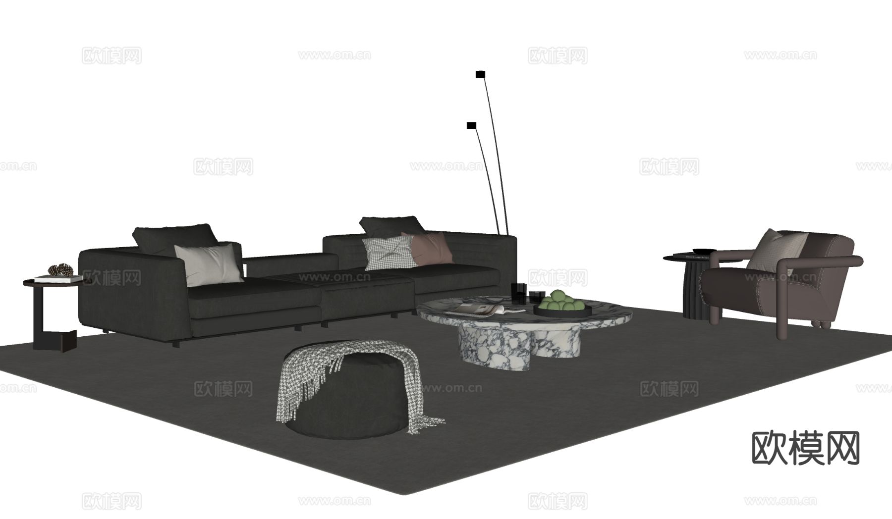 意式组合沙发su模型下载（渲染图1）