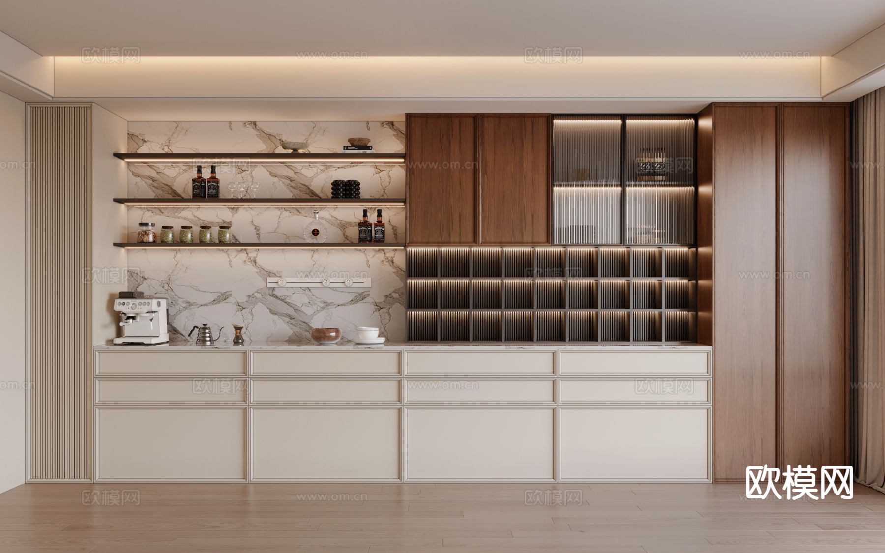 中古风餐边柜3d模型下载