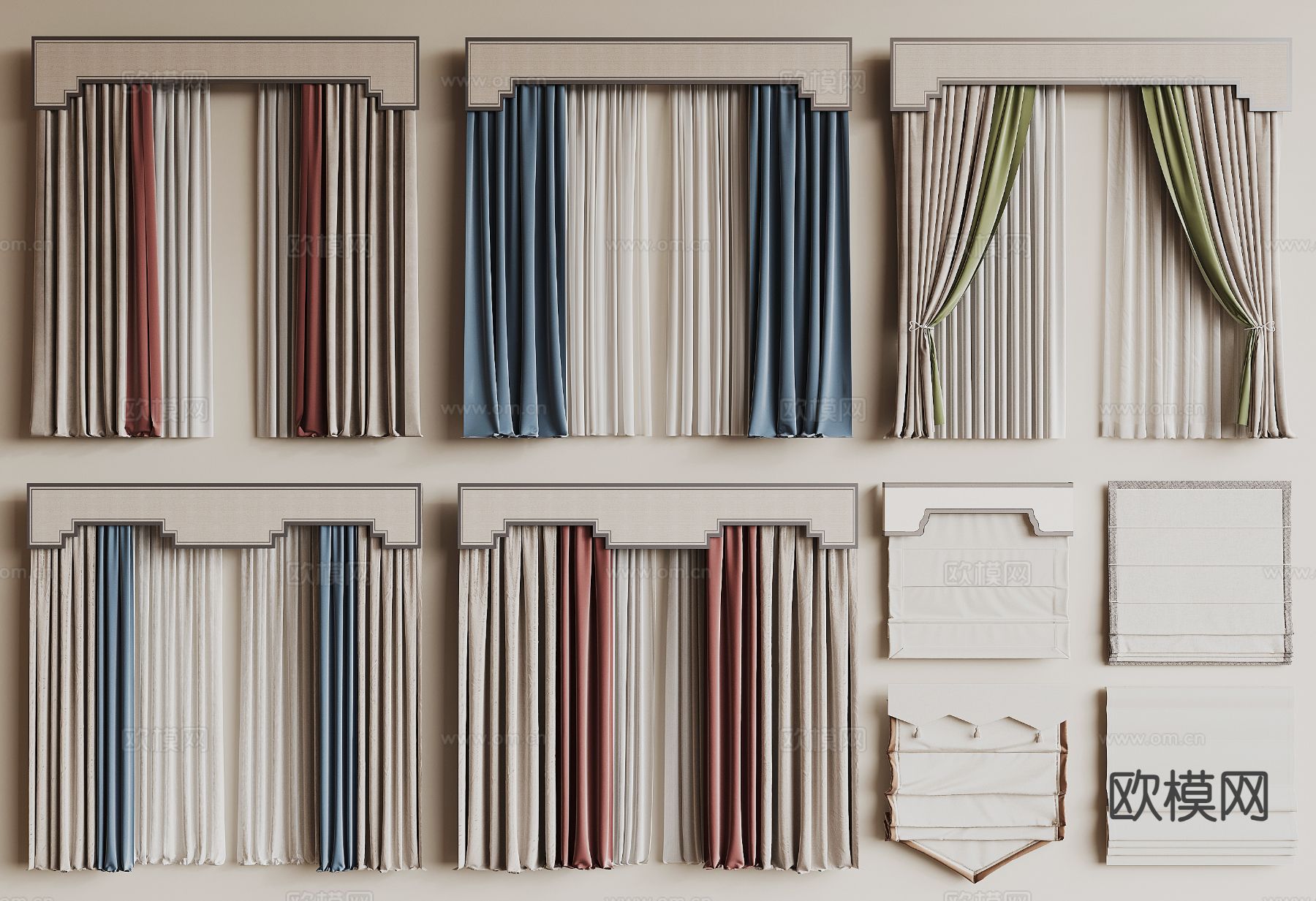新中式窗帘su模型下载（渲染图2）