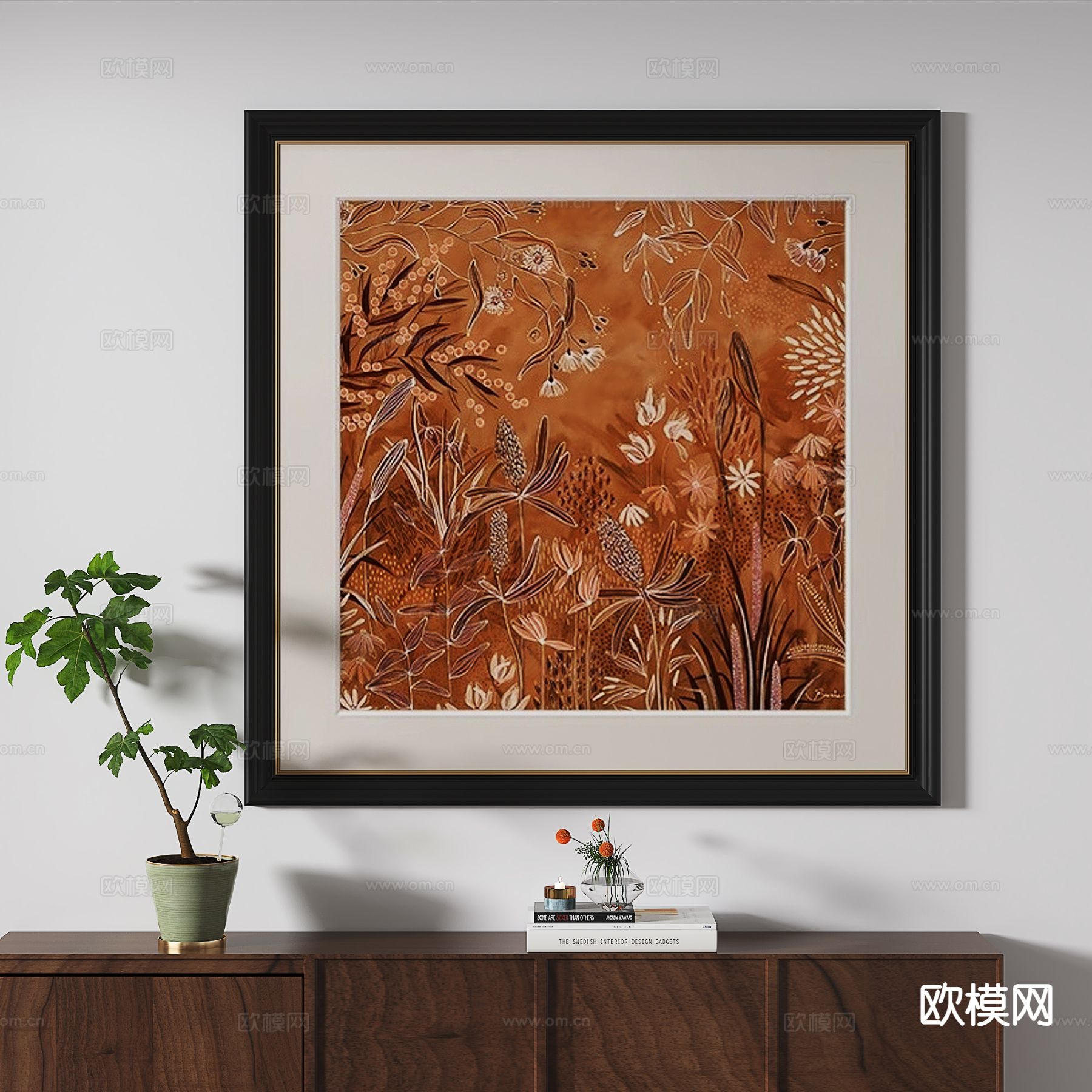 法式复古画 植物画 装饰画3d模型