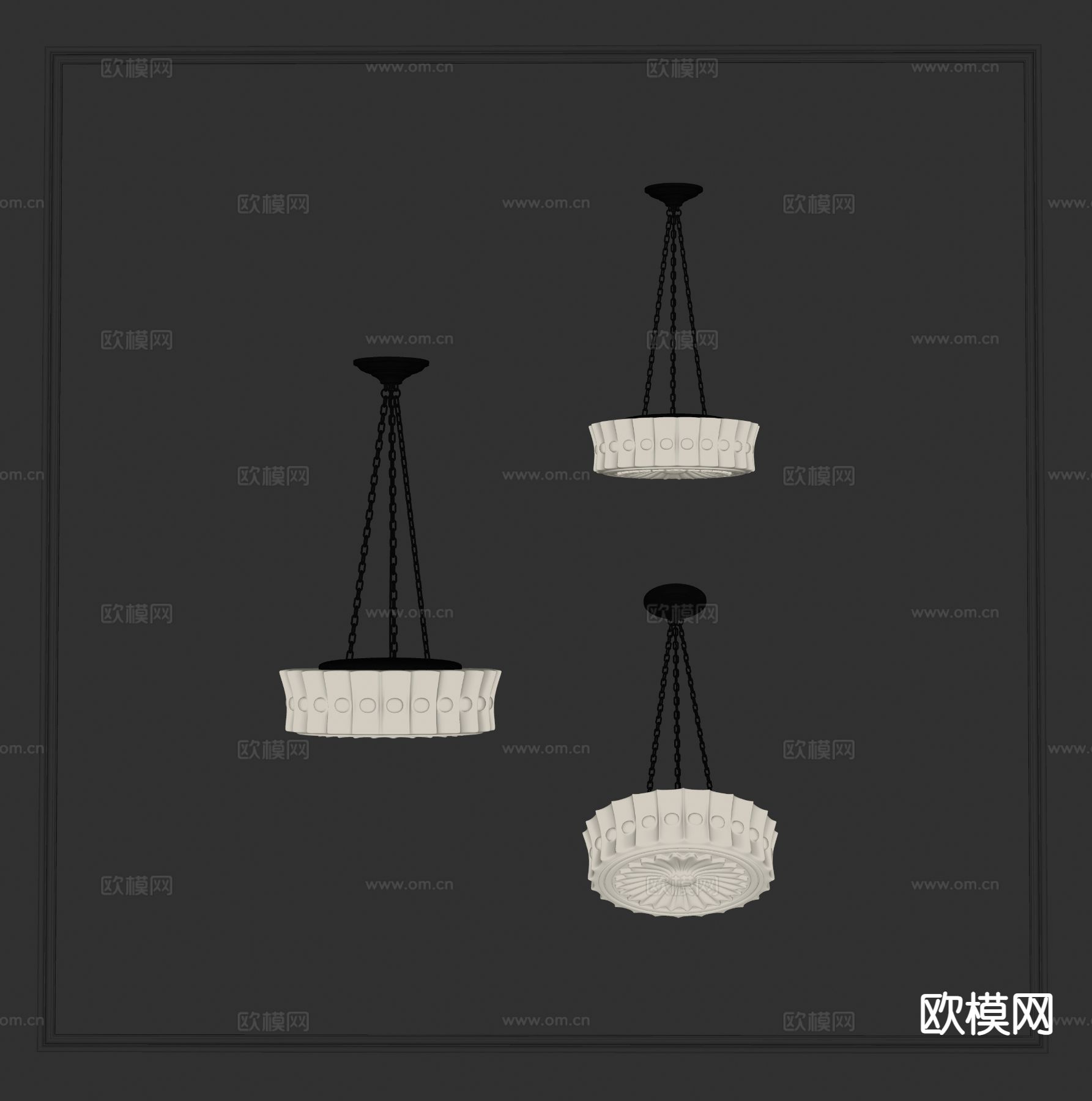 美式玻璃吊灯 月饼吊灯su模型