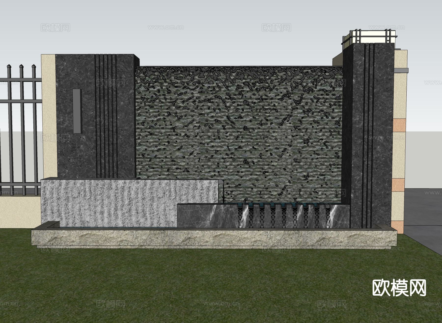 流水景墙 流水 水幕墙su模型