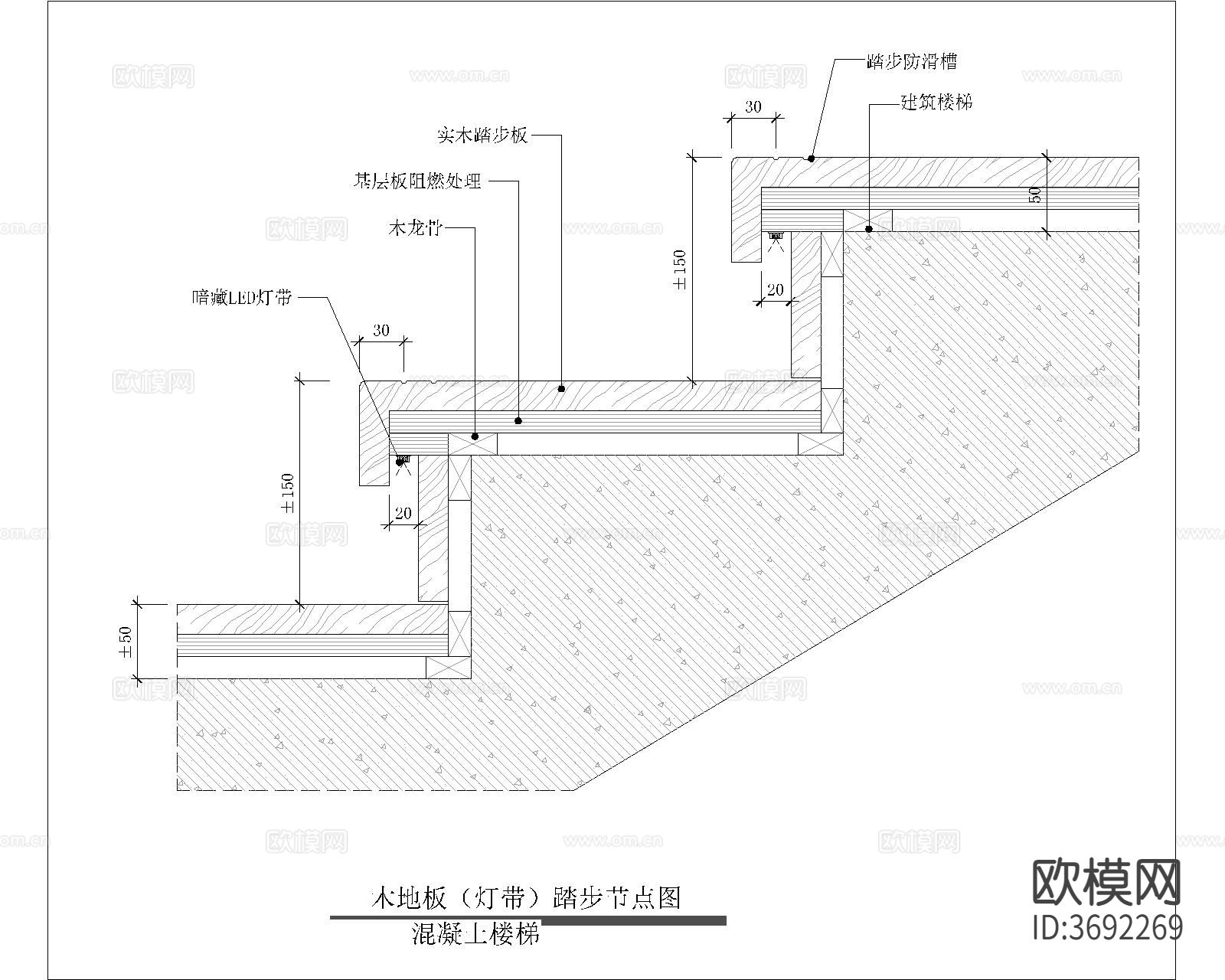 台阶踏步灯带节点大样图