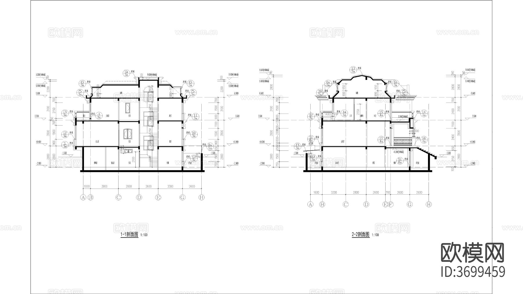 别墅  联排建筑 洋房别墅 多层建筑cad施工图