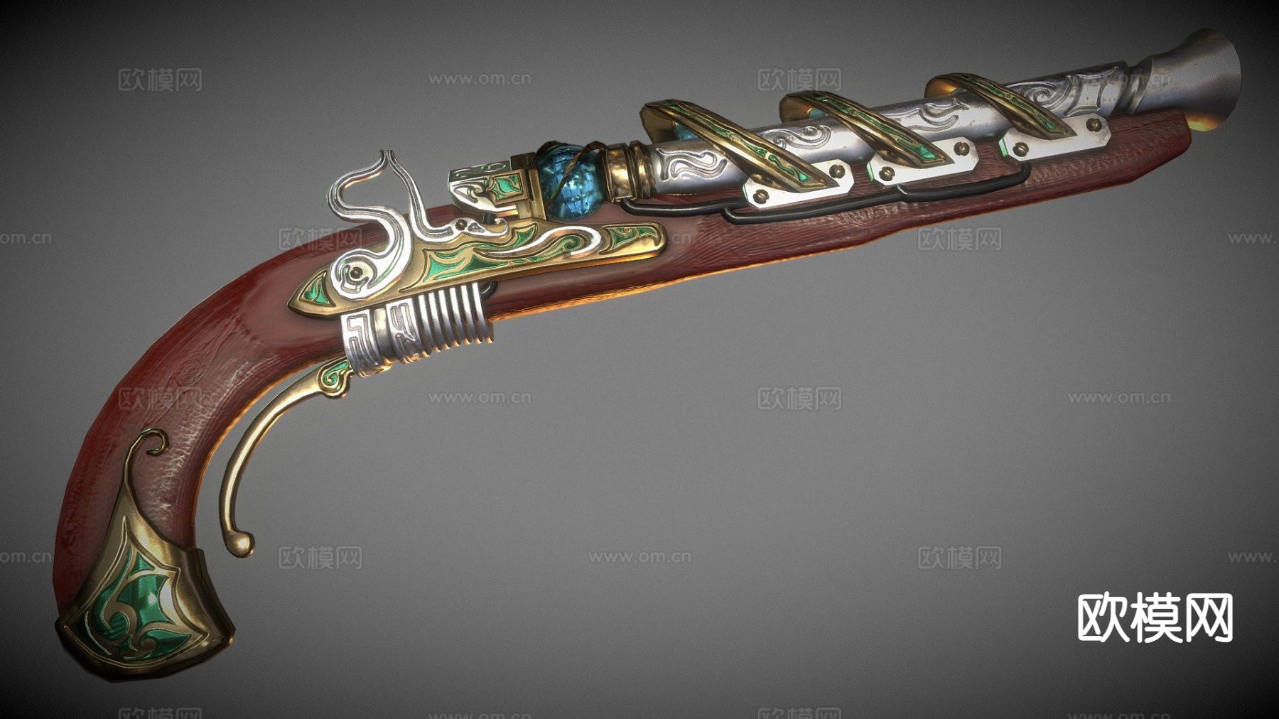 卷锁 蒸汽朋克手枪su模型下载（渲染图4）