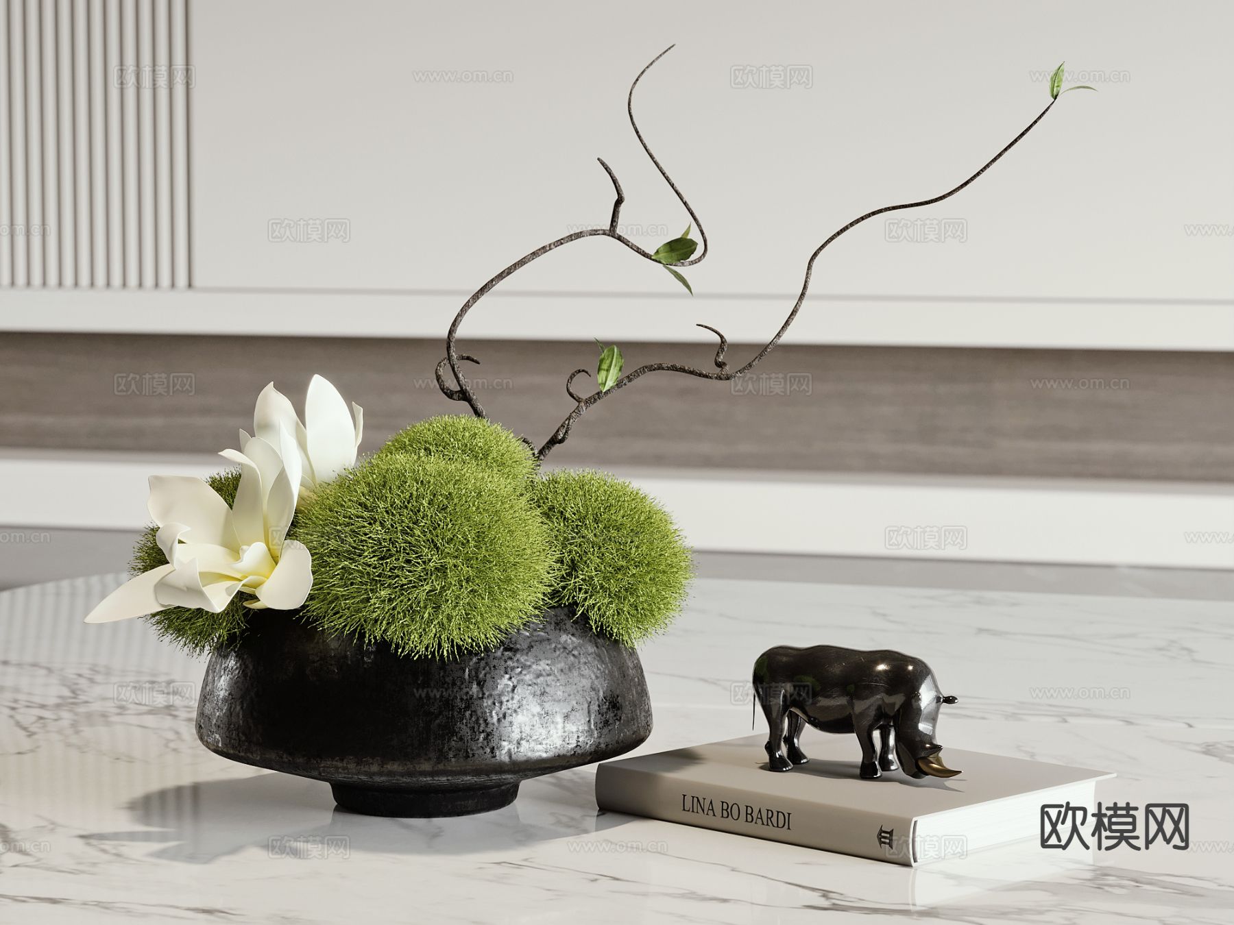 现代盆栽 花朵3d模型下载