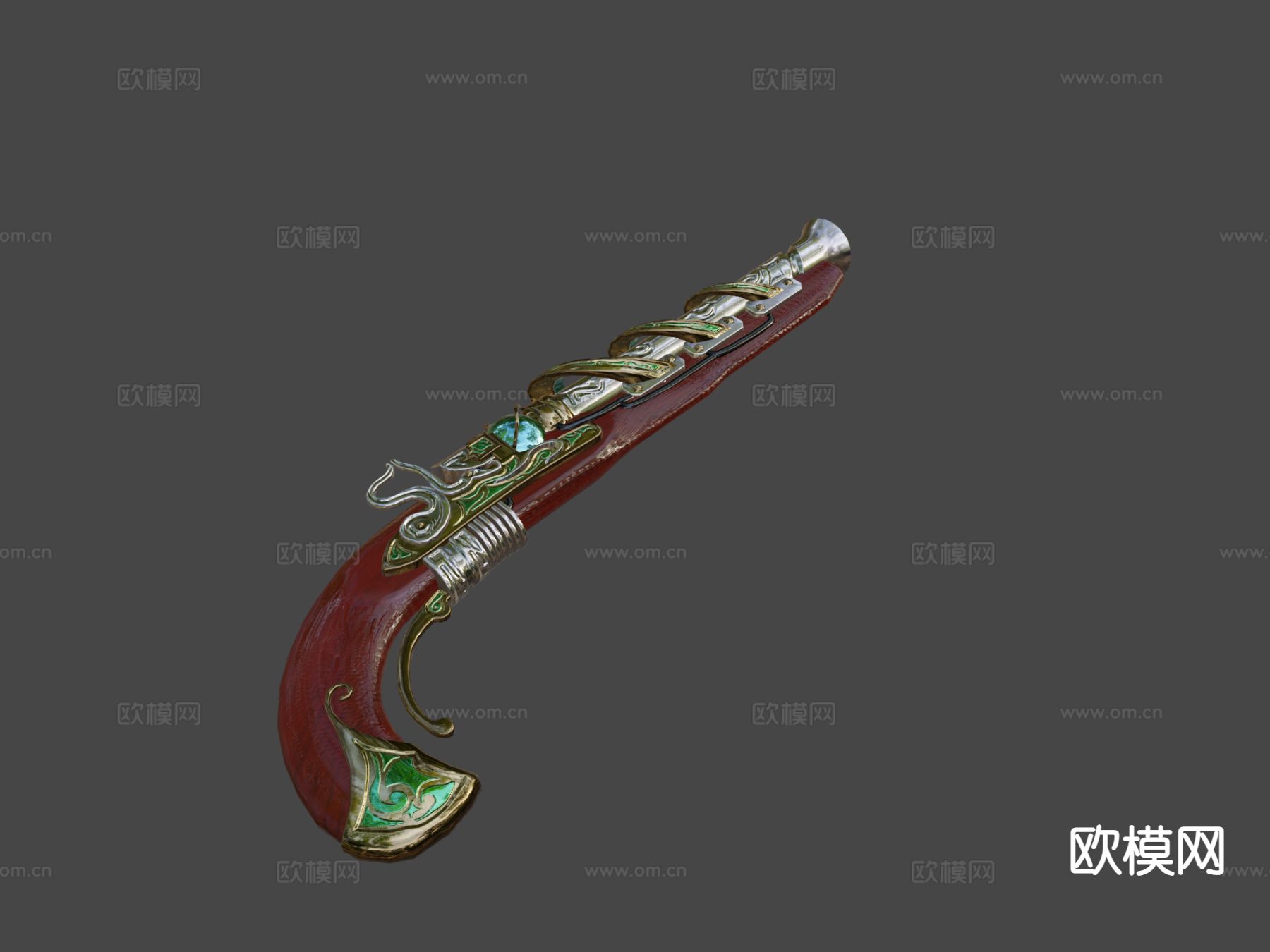 卷锁 蒸汽朋克手枪su模型下载（渲染图7）