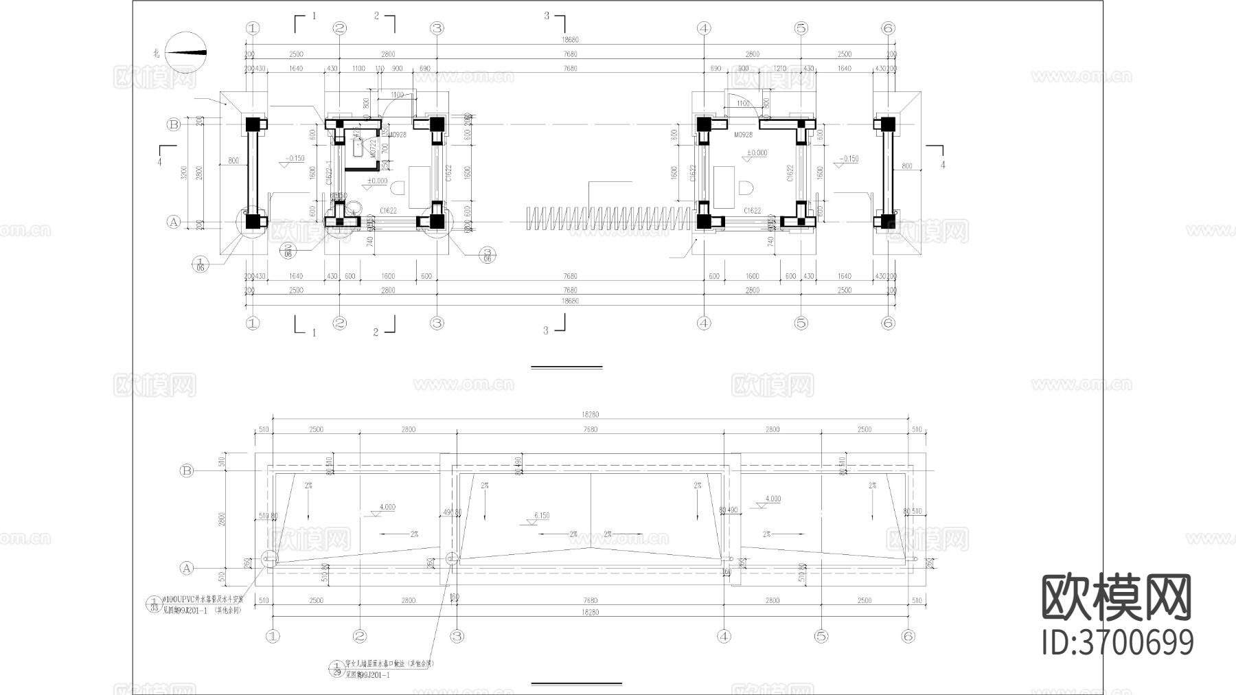 门卫建筑cad施工图