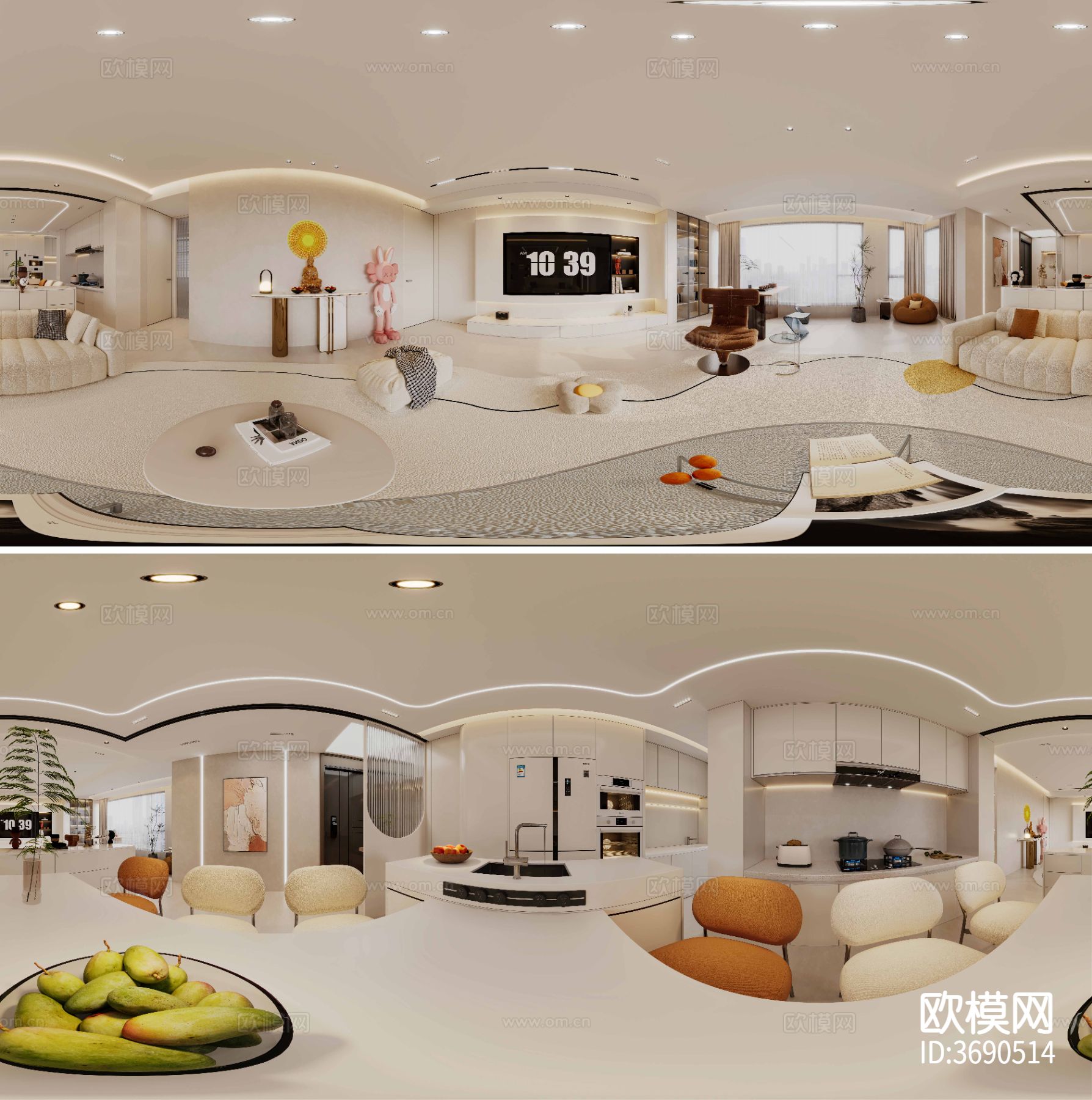 奶油风家装CAD施工图下载（渲染图2）