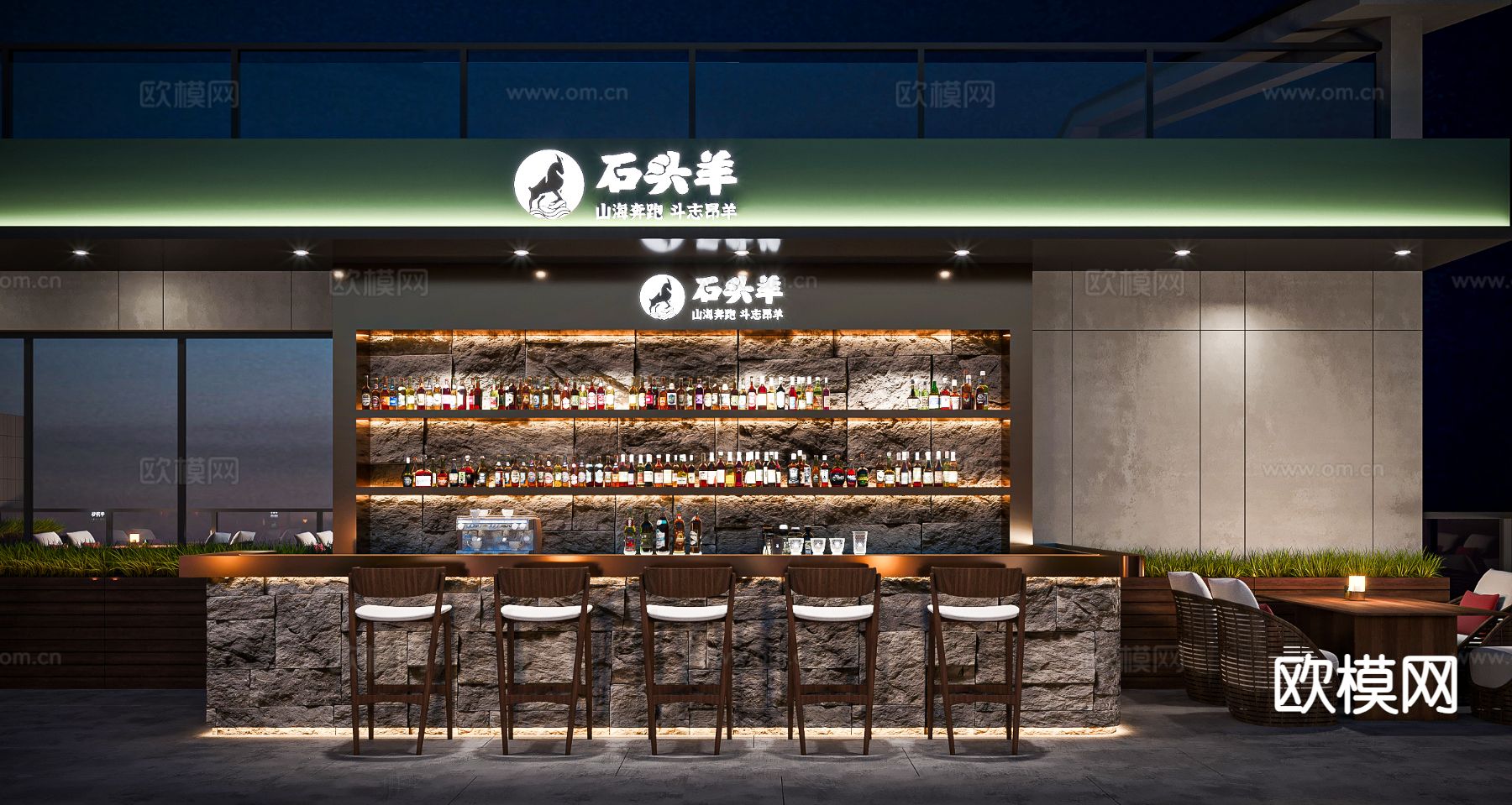 露台酒吧su模型下载（渲染图3）