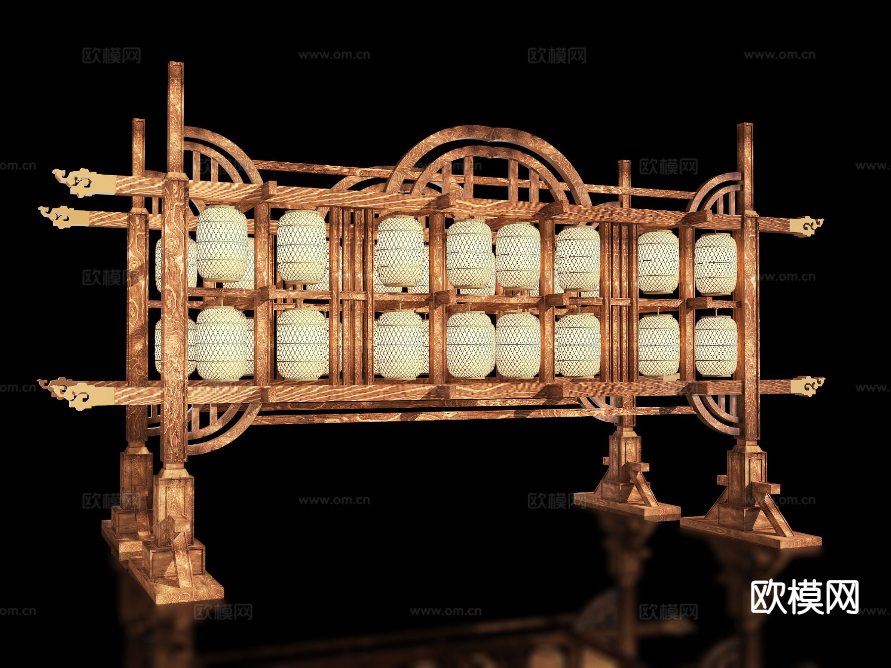 新中式户外灯笼装置 景区灯笼装置打卡3d模型