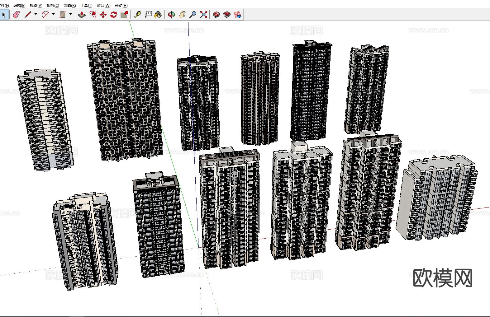 现代高层住宅楼su模型