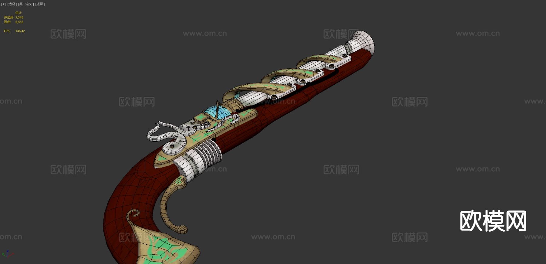 卷锁 蒸汽朋克手枪su模型下载（渲染图2）