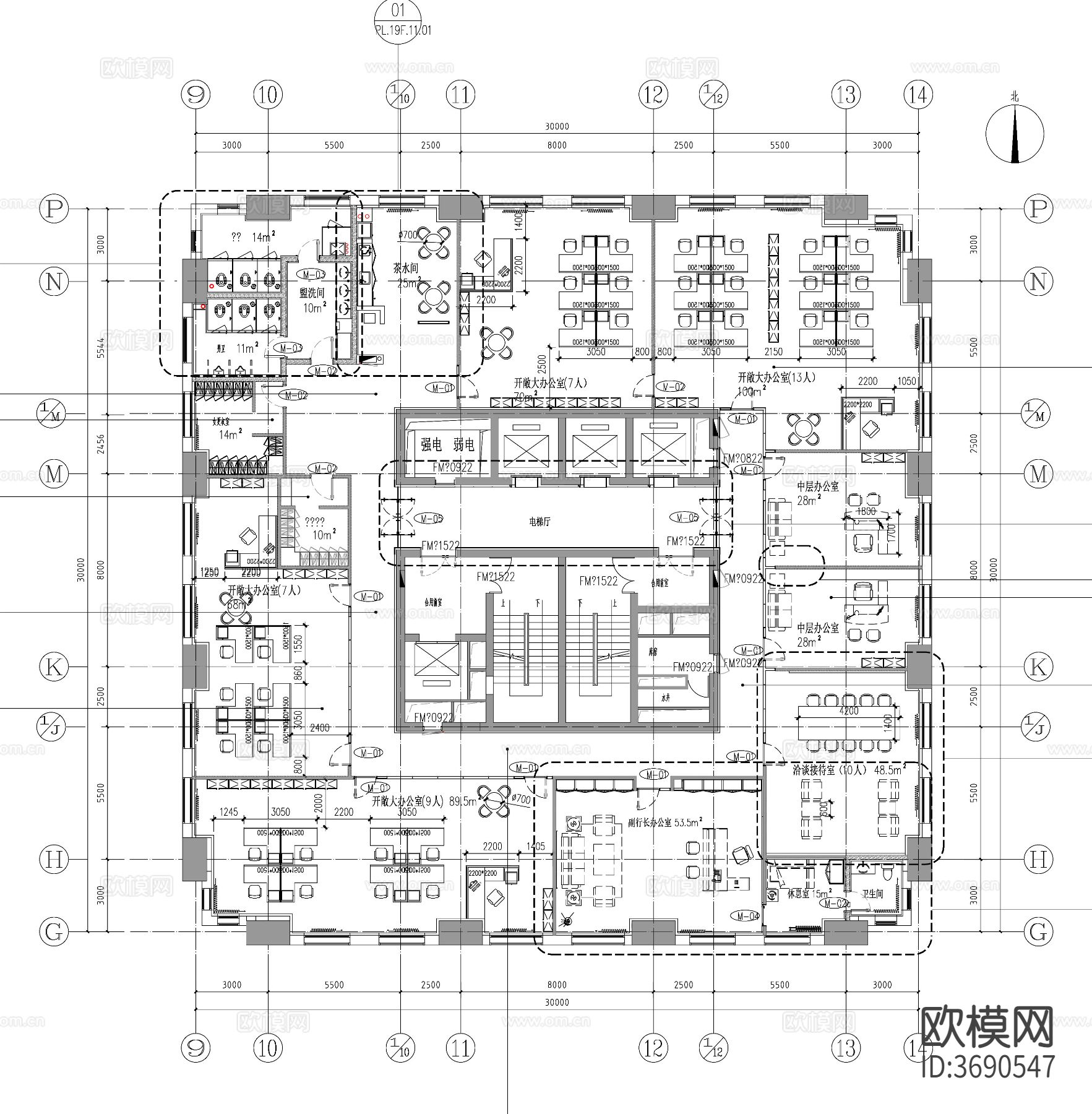 整层办公空间CAD施工图