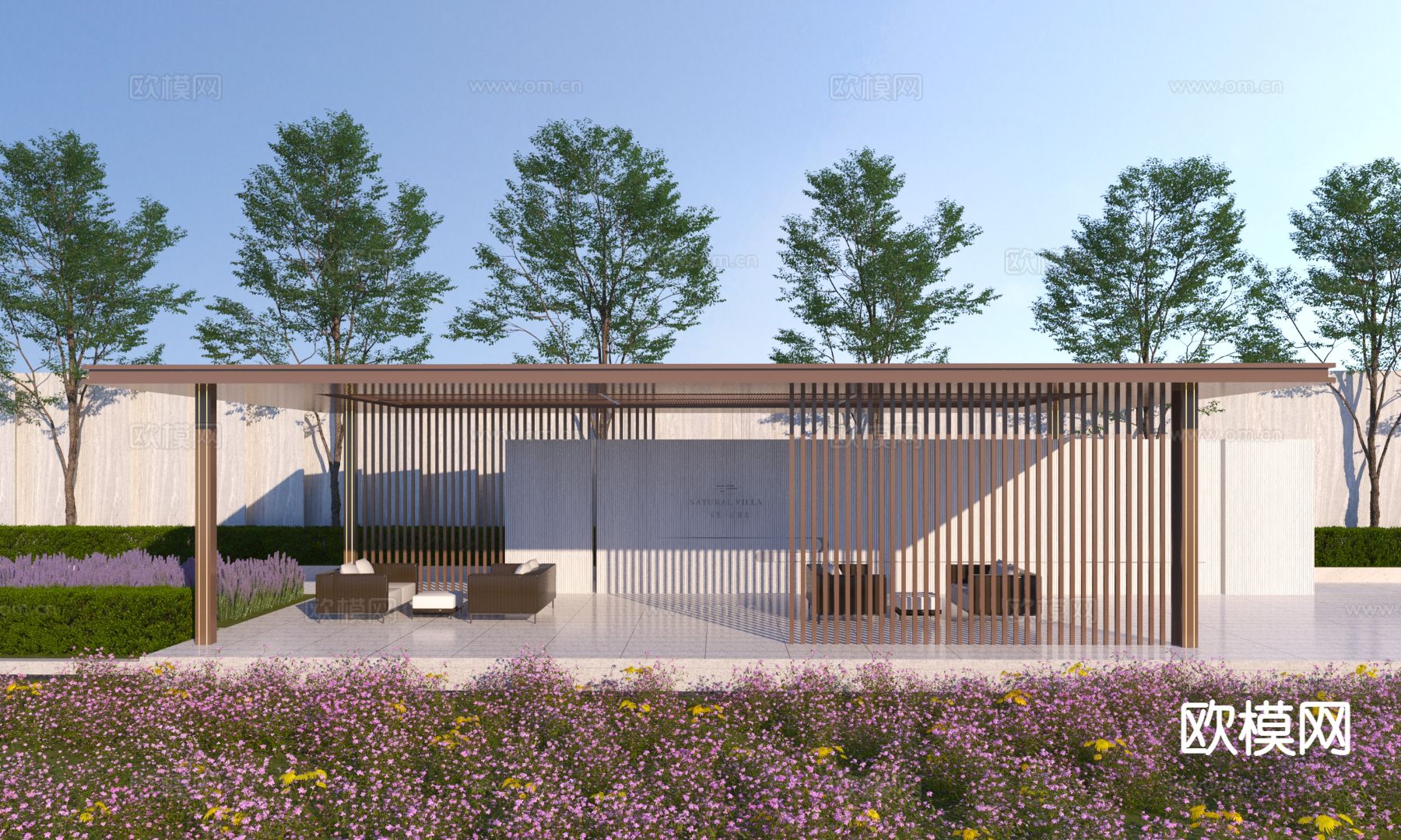 新中式庭院景观 休闲廊架3d模型下载