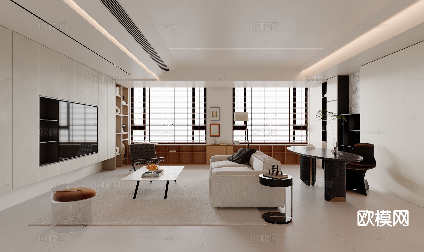 现代客厅su模型下载（渲染图2）