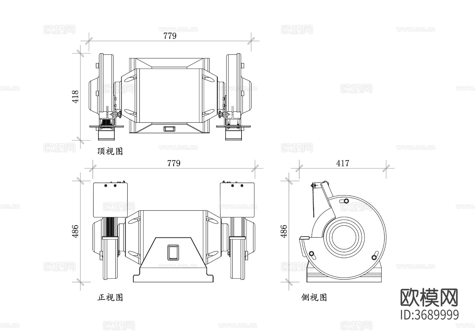 电动砂轮机三视图下载