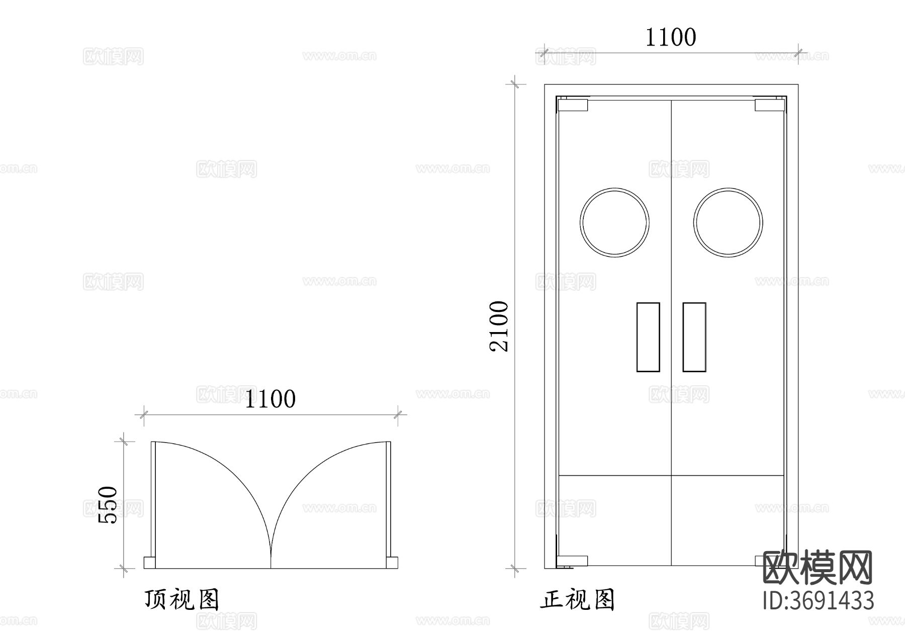 对开厨房门CAD图块