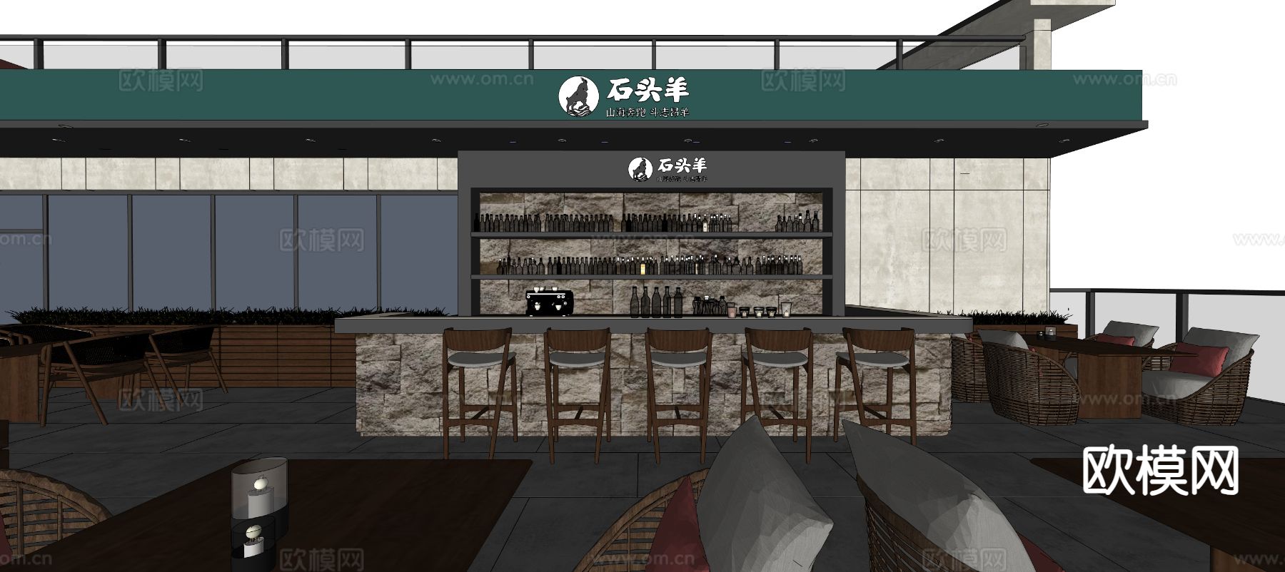 露台酒吧su模型下载（渲染图1）