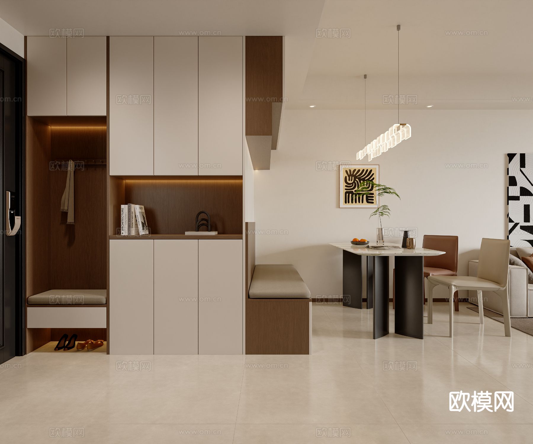 现代客餐厅3d模型下载（渲染图2）
