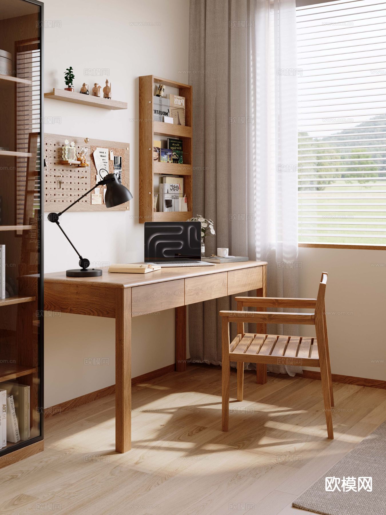原木风书桌 书台3d模型下载