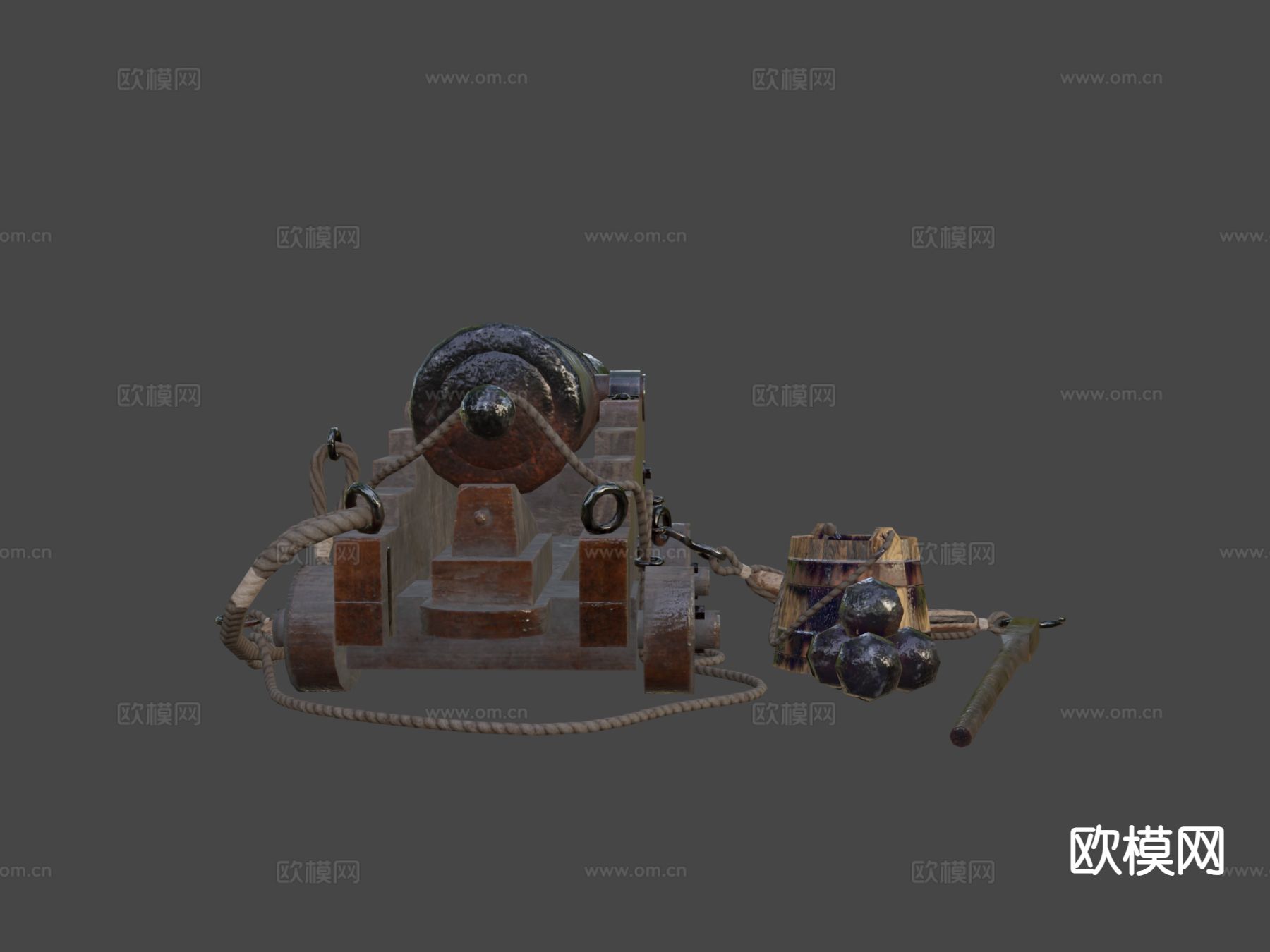 旧海军炮-深色木材su模型下载（渲染图6）