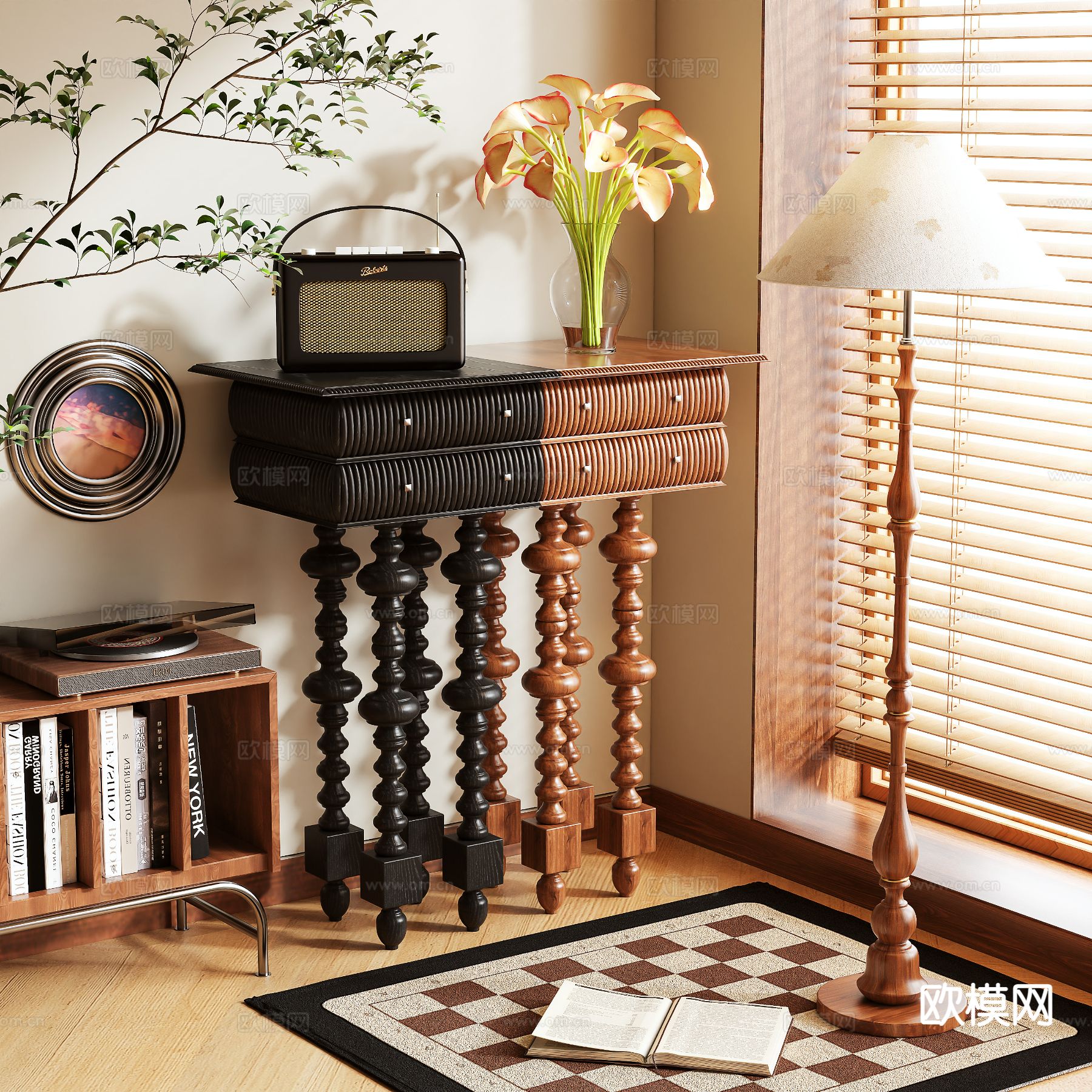 中古风端景台 玄关台3d模型下载