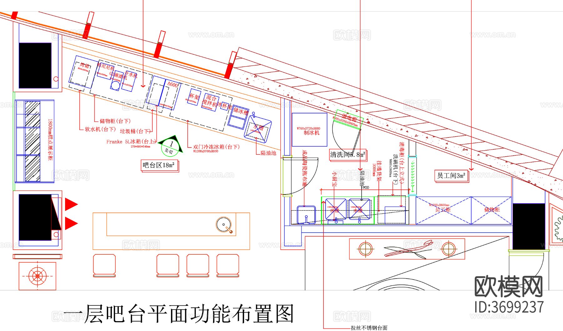 酒店厨房 餐饮厨房 餐厅厨房 厨房平面图 厨房布置图cad施工图