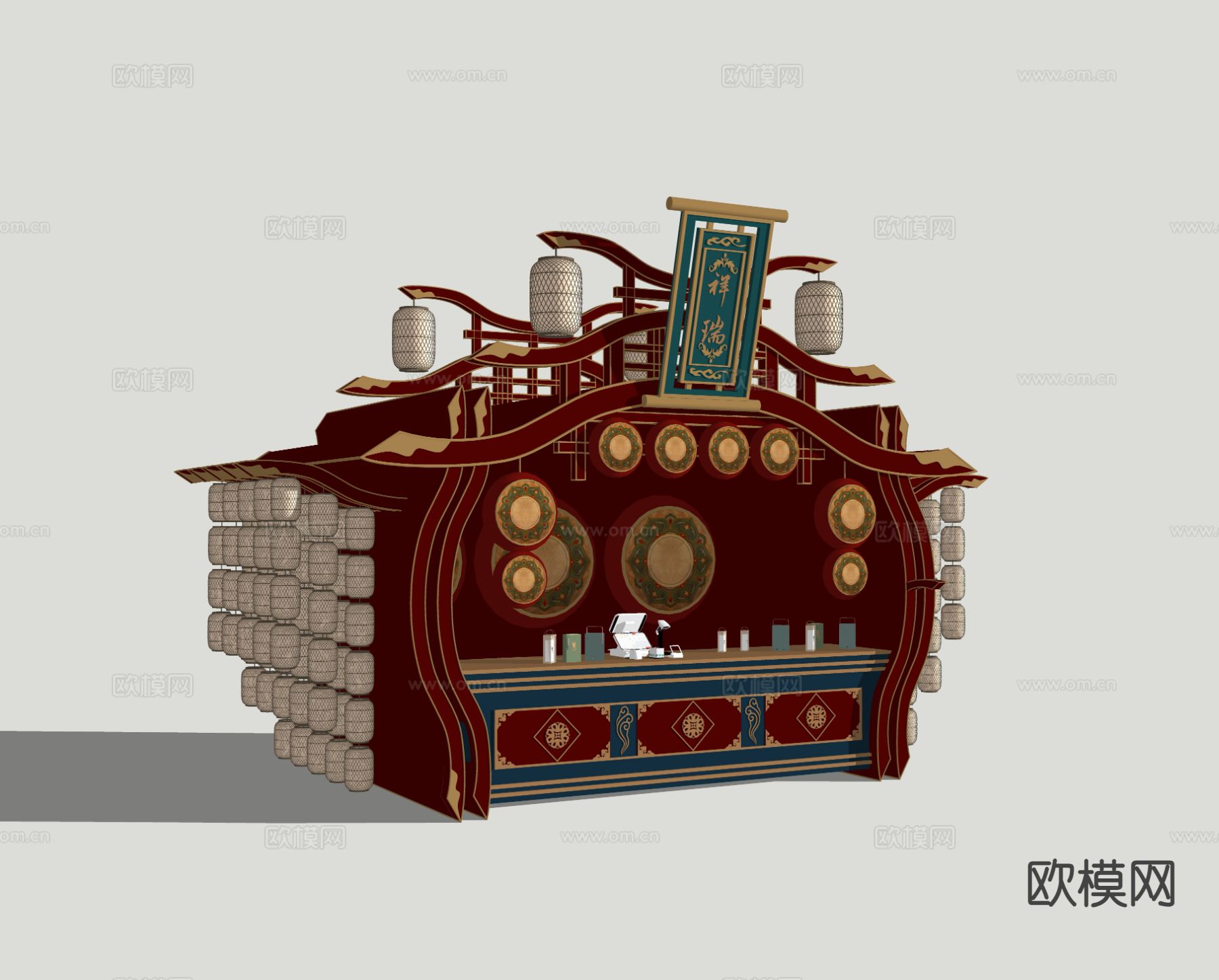 新中式摊位 商业售卖摊位 餐车 花车3d模型