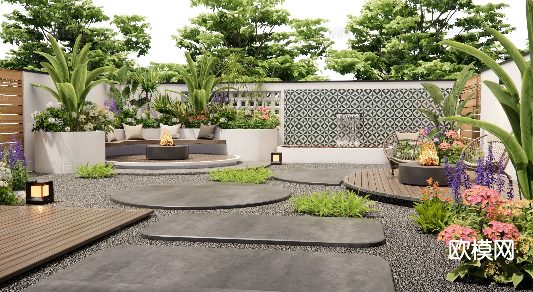 现代别墅庭院 花园景观3d模型