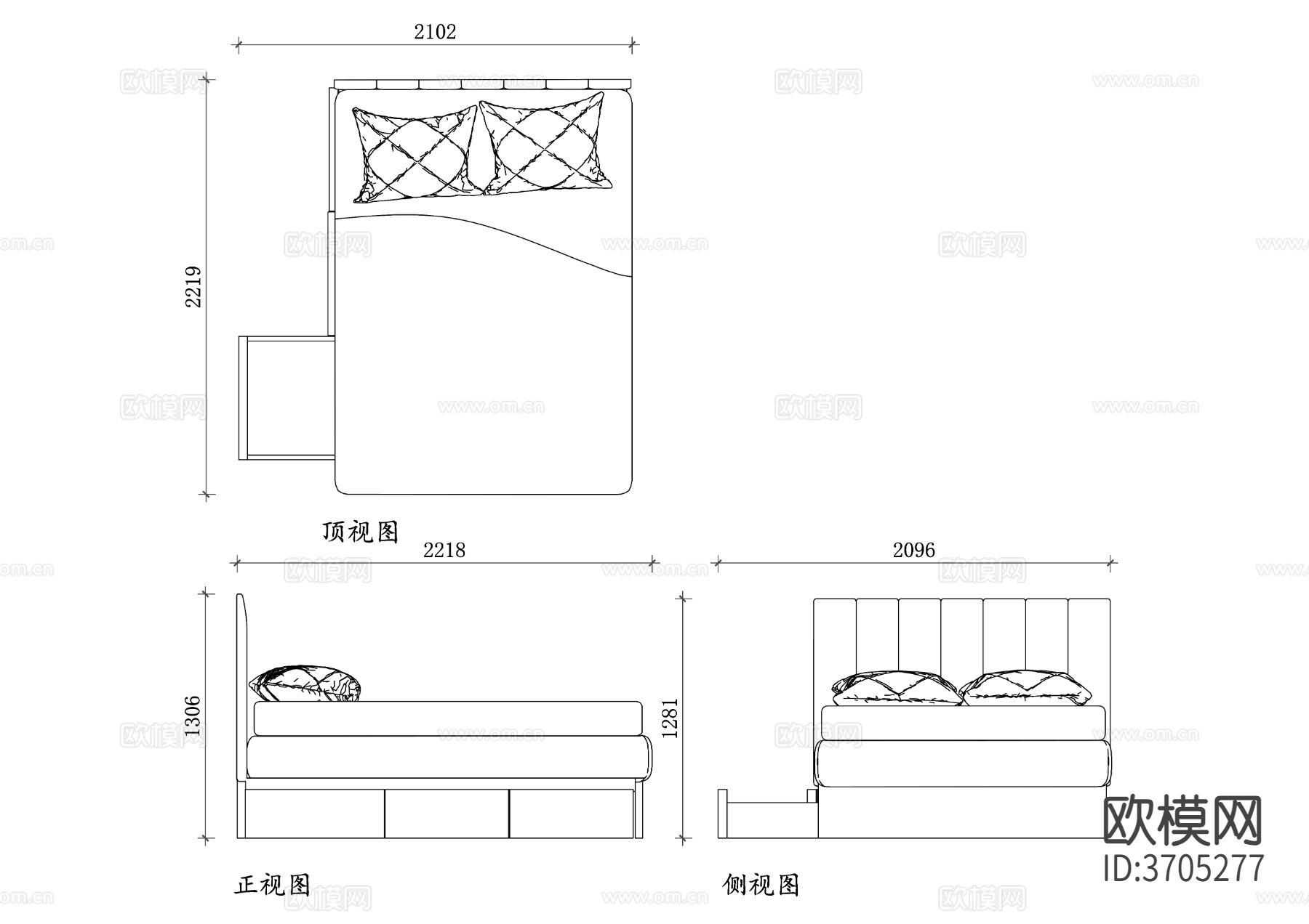 双人沙发床cad大样图