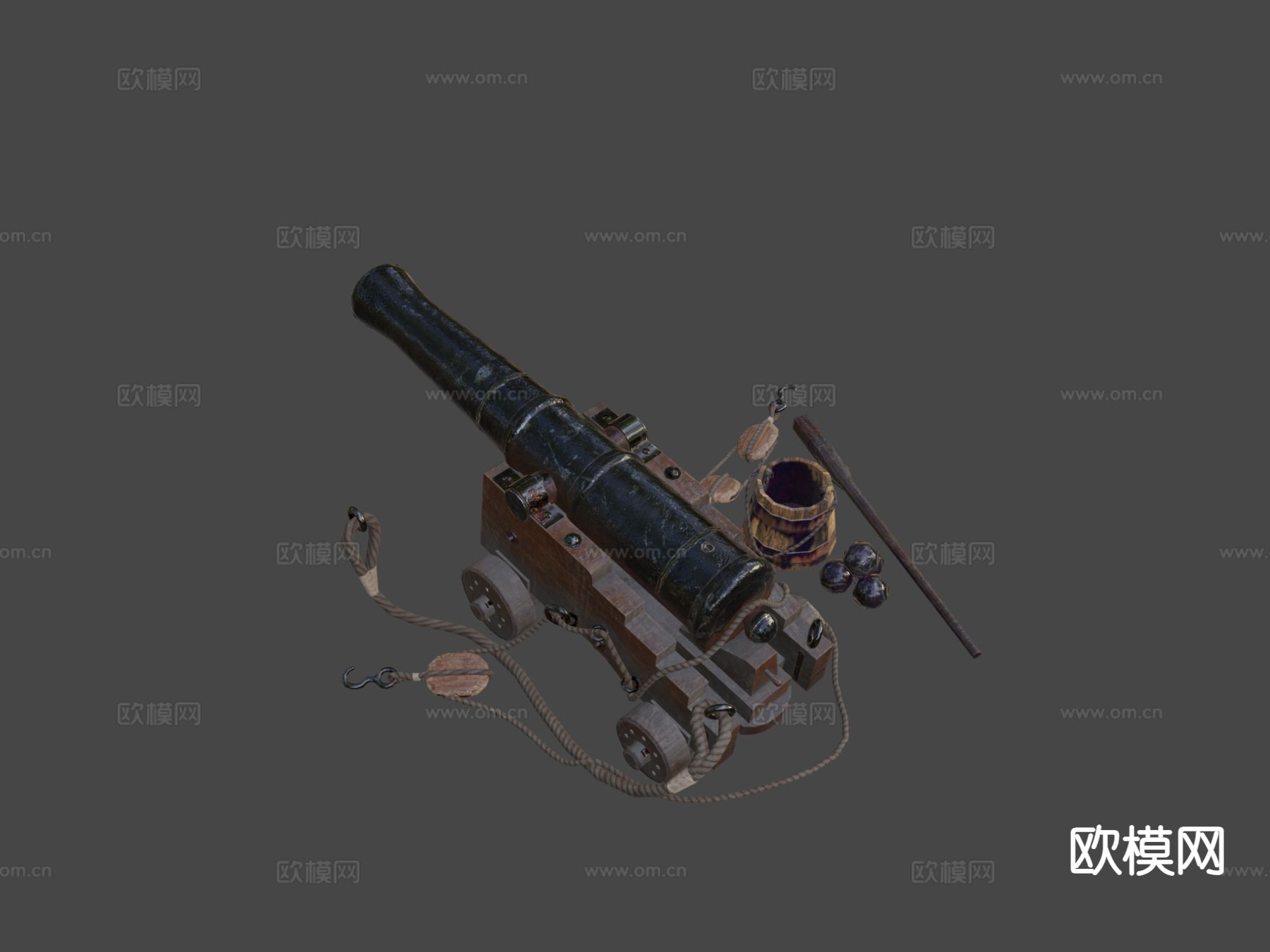旧海军炮-深色木材su模型下载（渲染图5）