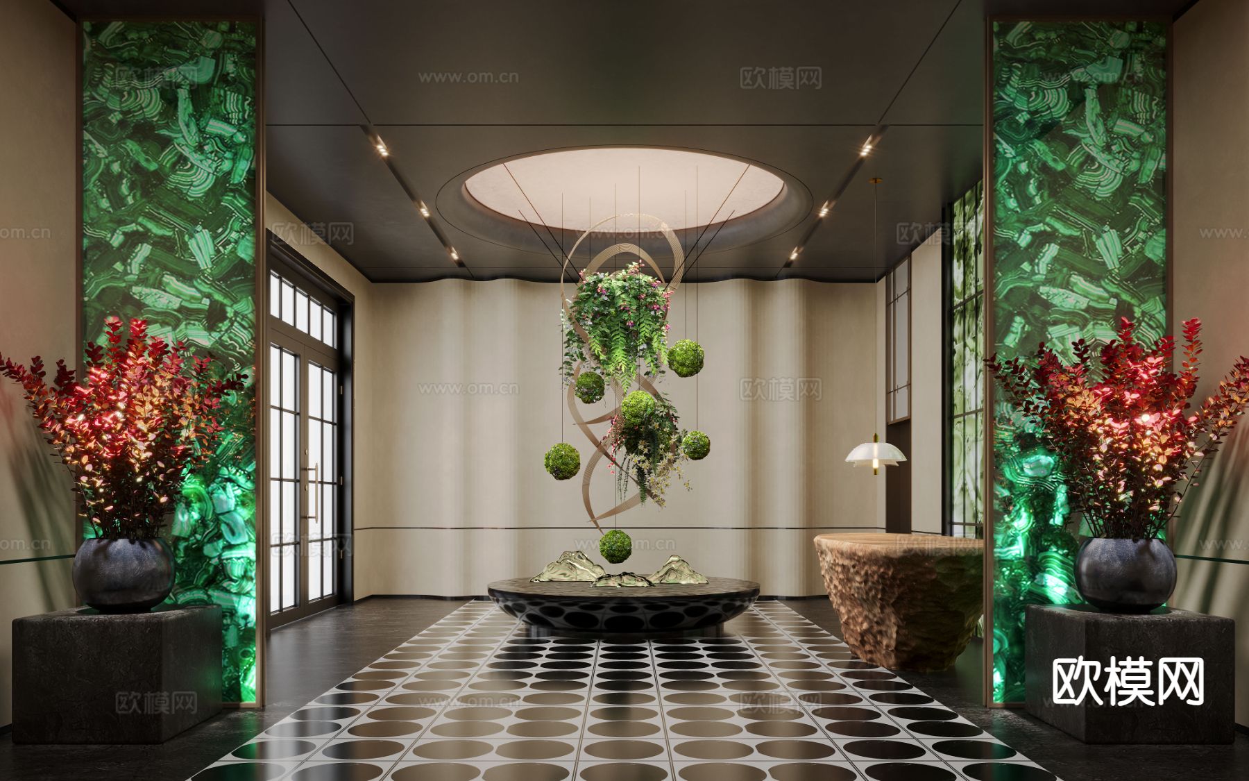 现代酒店大厅 艺术装置su模型下载（渲染图2）