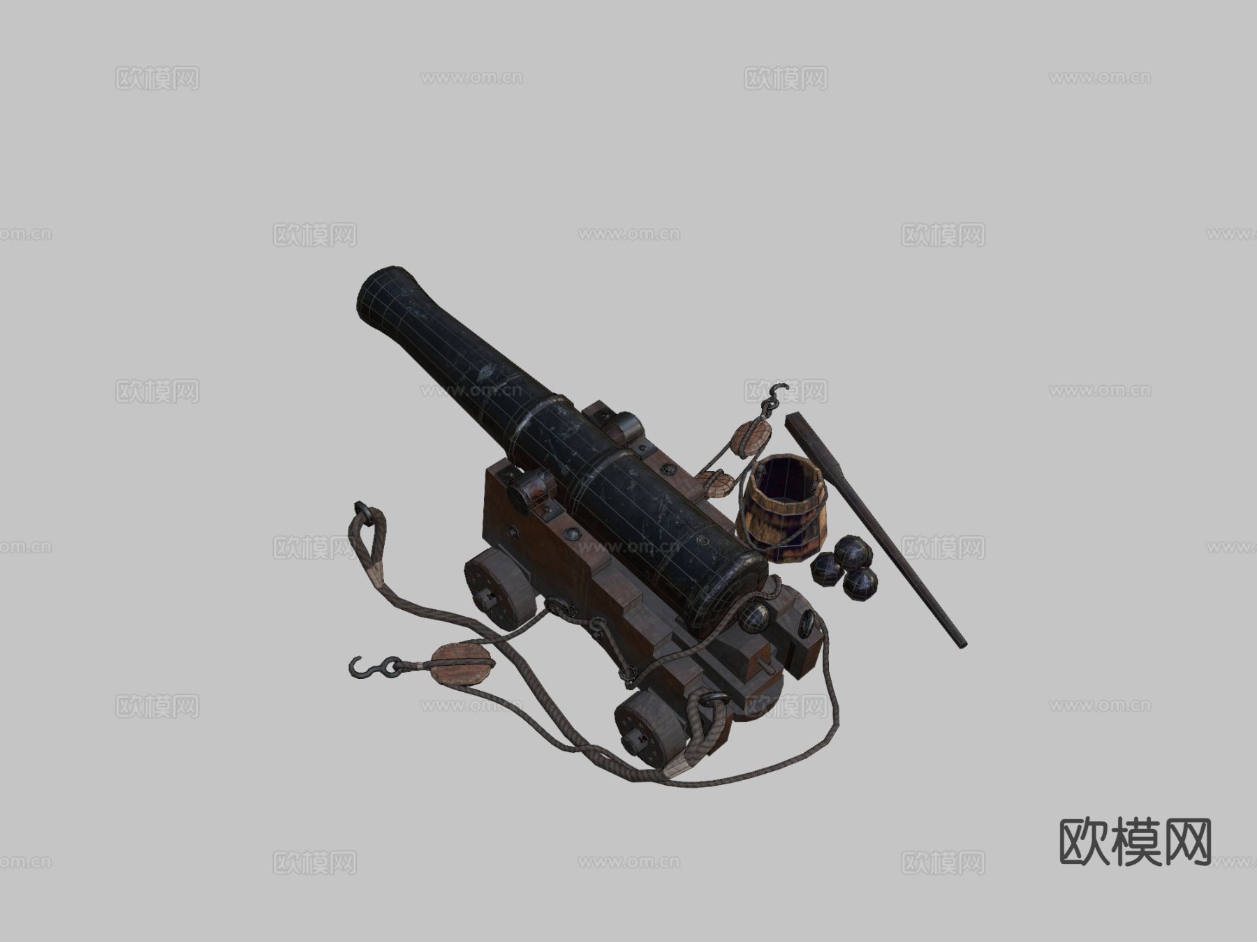 旧海军炮-深色木材su模型下载（渲染图1）