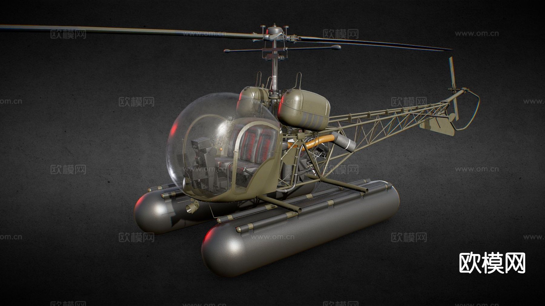 Bell47直升机su模型下载（渲染图8）