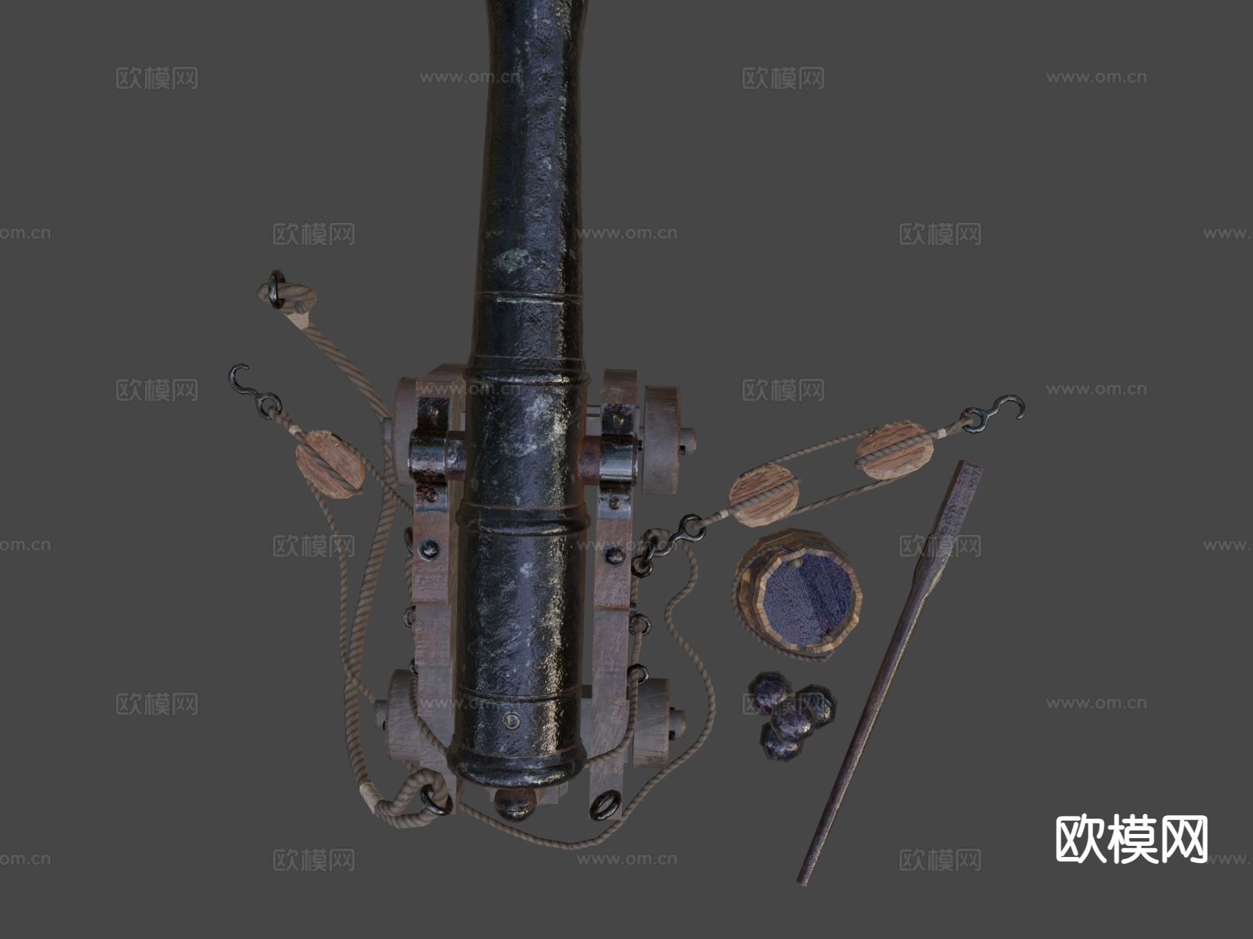 旧海军炮-深色木材su模型下载（渲染图7）