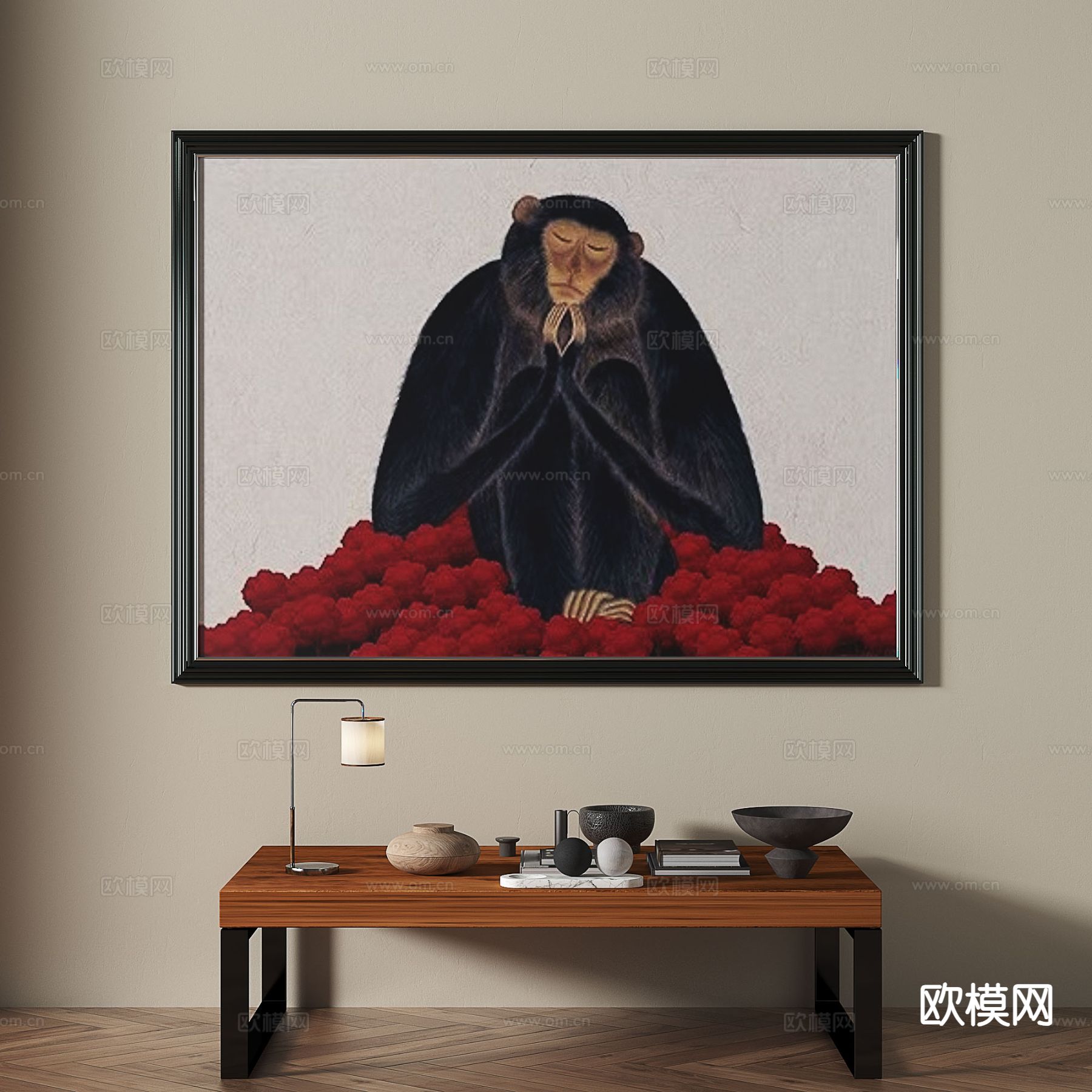 中古风挂画 动物画 装饰画3d模型