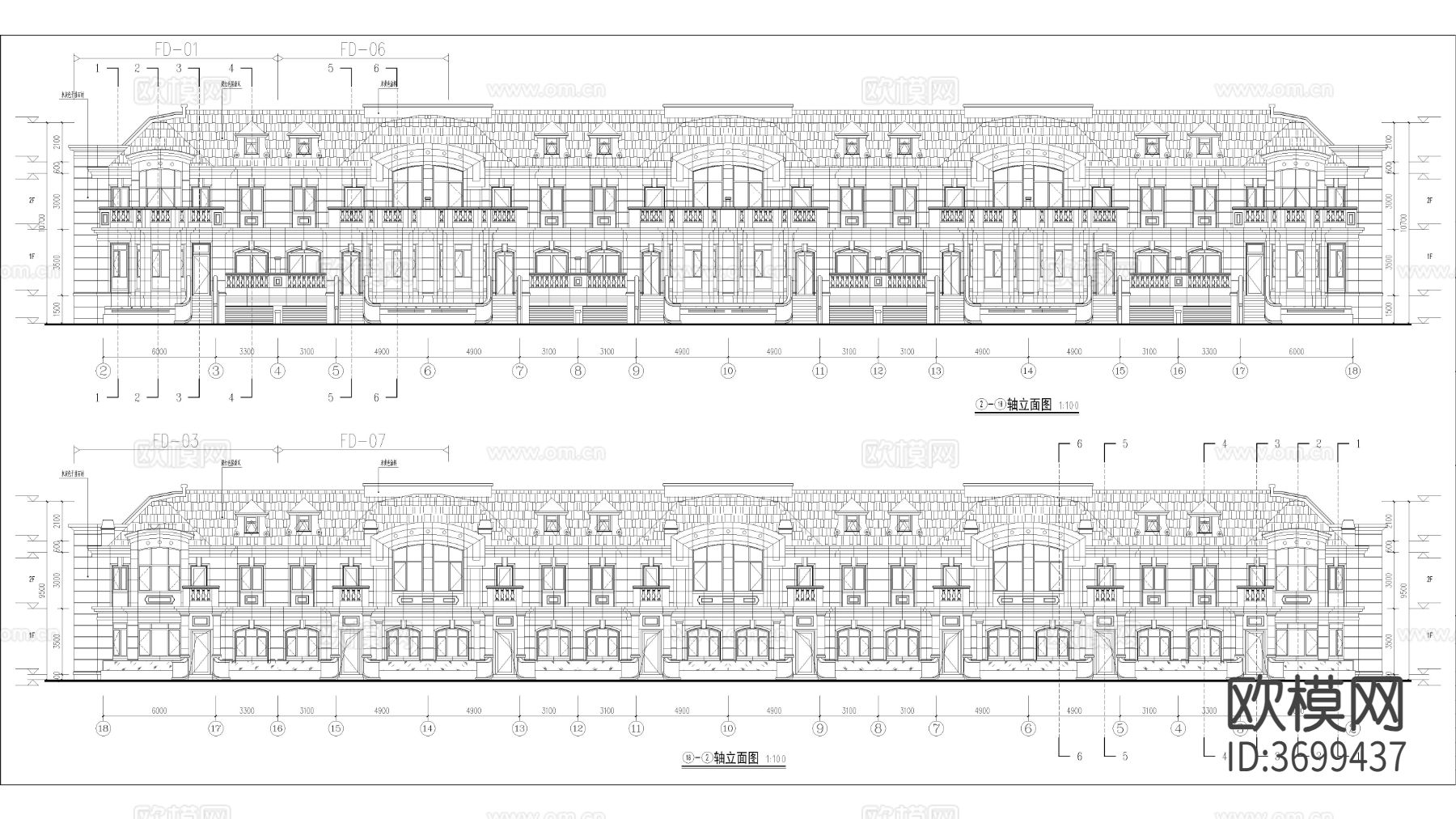 联排建筑 洋房别墅 多层建筑cad施工图