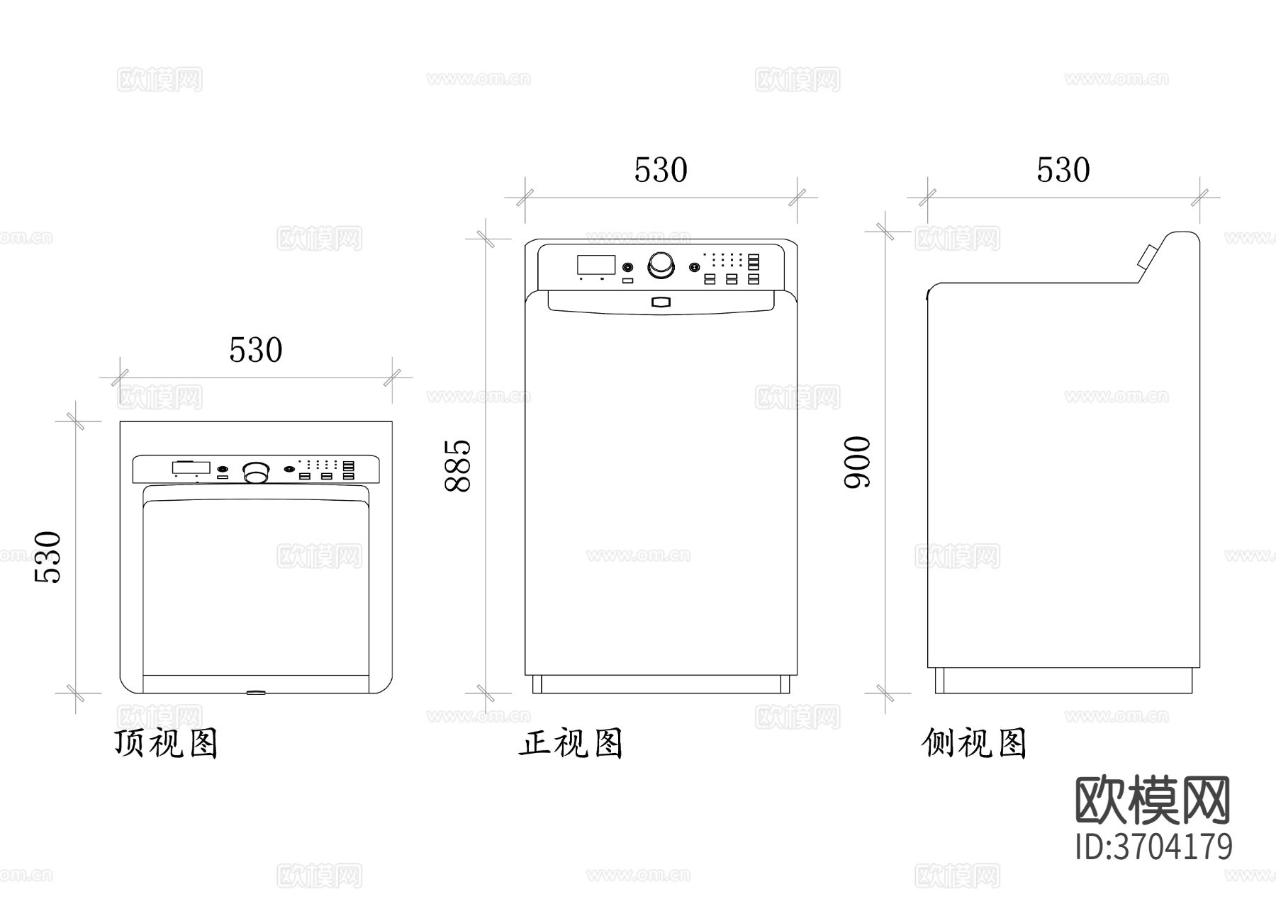 上翻盖洗衣机CAD三视图