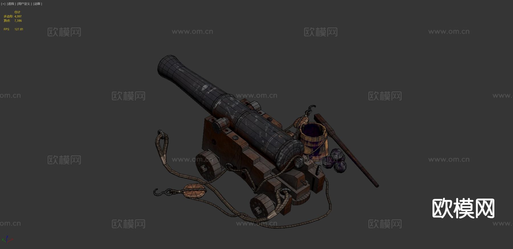 旧海军炮-深色木材su模型下载（渲染图4）