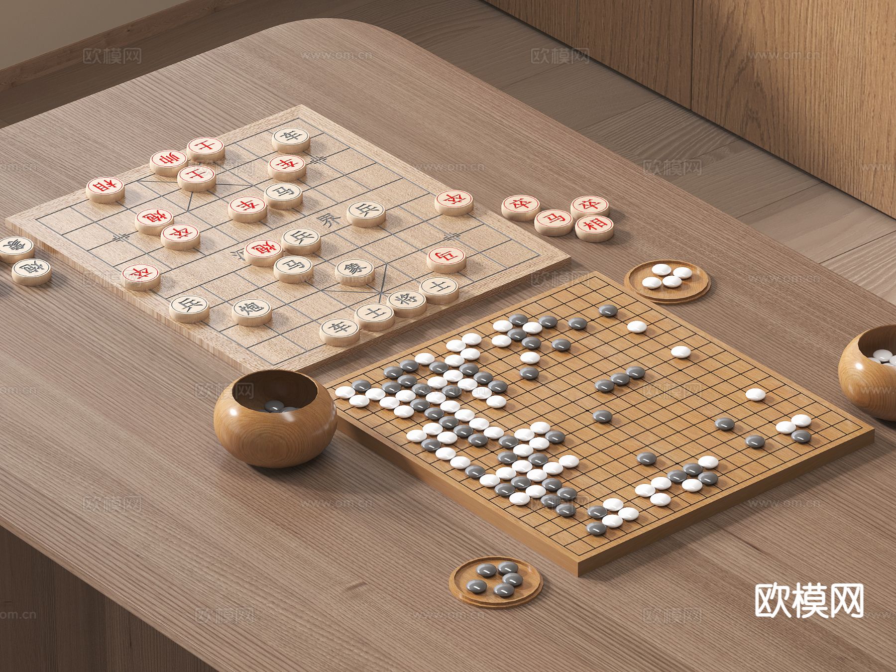 中式象棋 围棋 棋盘棋子3d模型