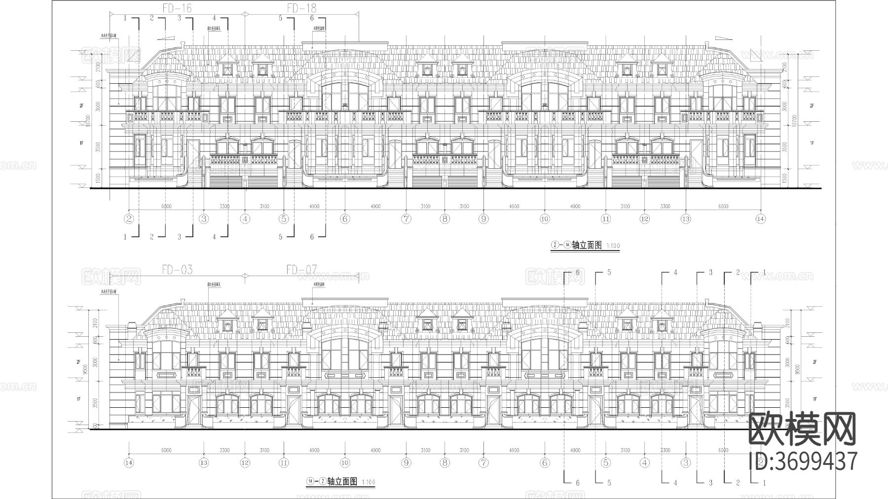 联排建筑 洋房别墅 多层建筑cad施工图