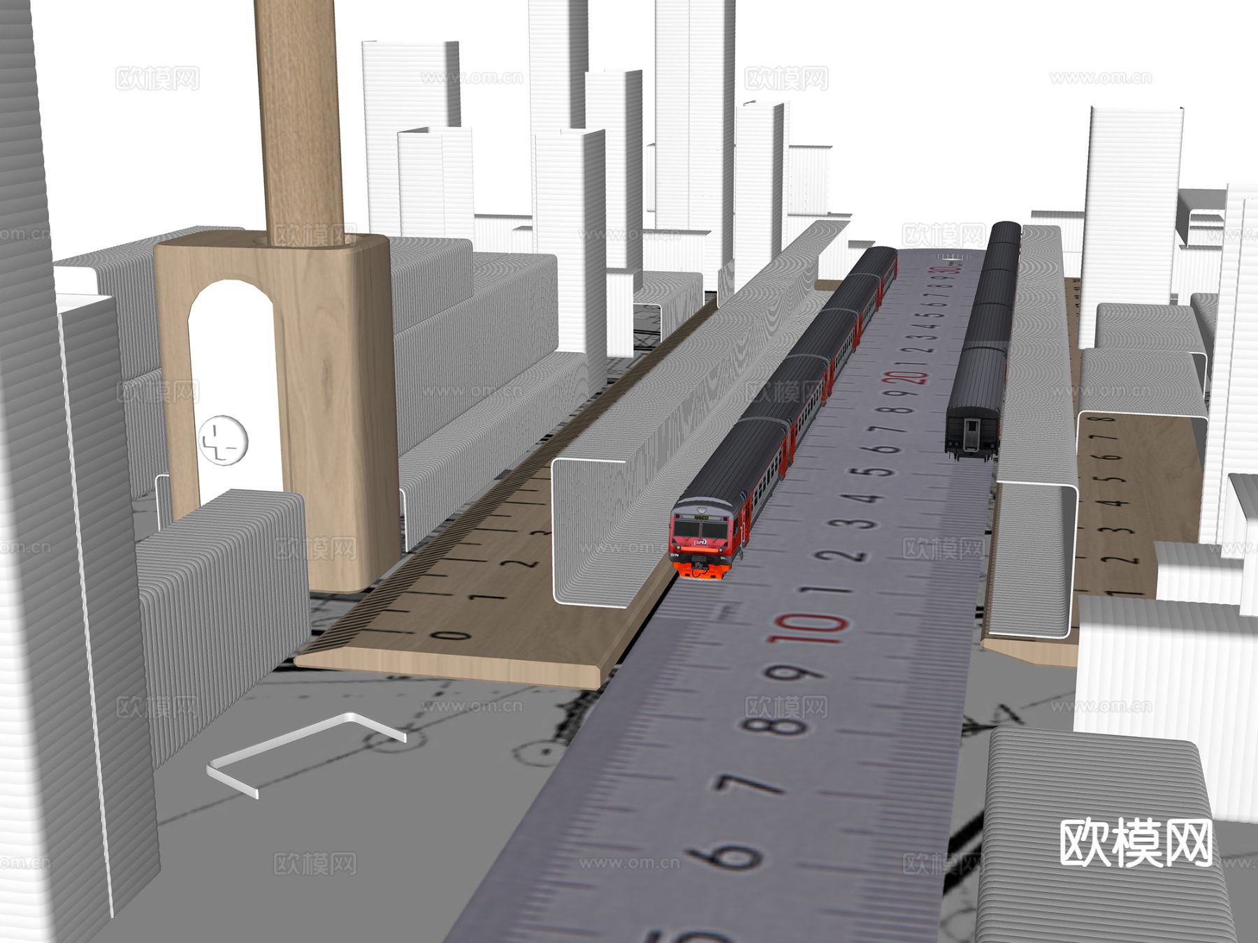 现代办公工具 微缩景观 桌面摆件su模型下载（渲染图1）
