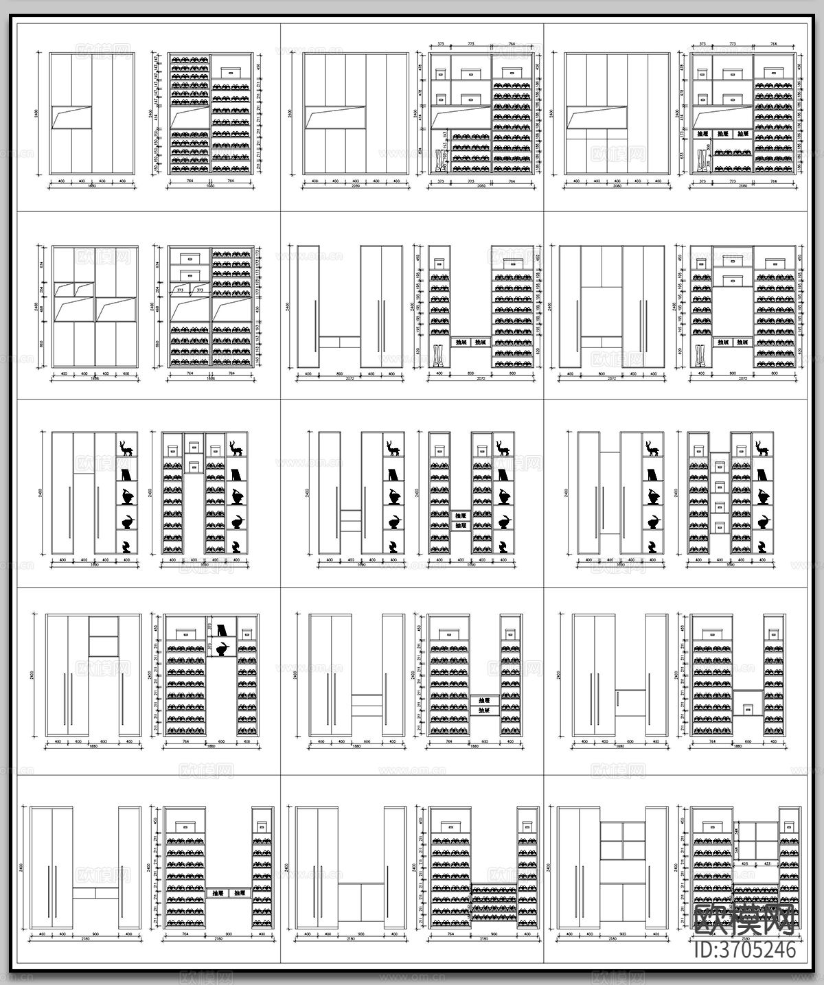 鞋柜衣柜尺寸cad图库下载（渲染图7）