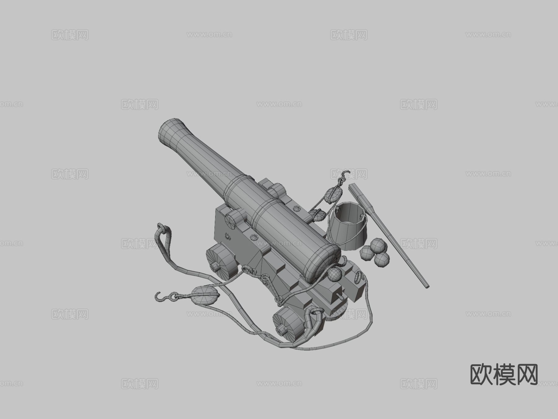旧海军炮-深色木材su模型下载（渲染图3）
